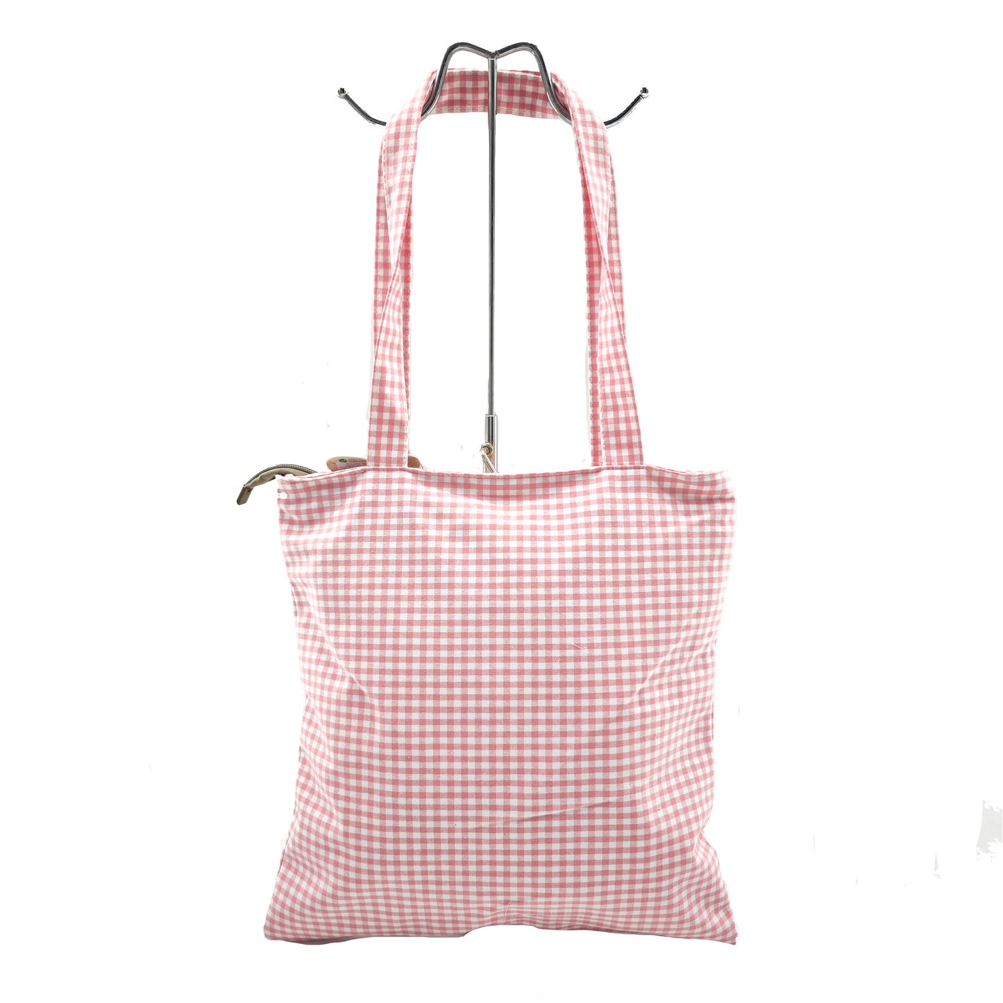 Vichy cotton tote bag with zipper