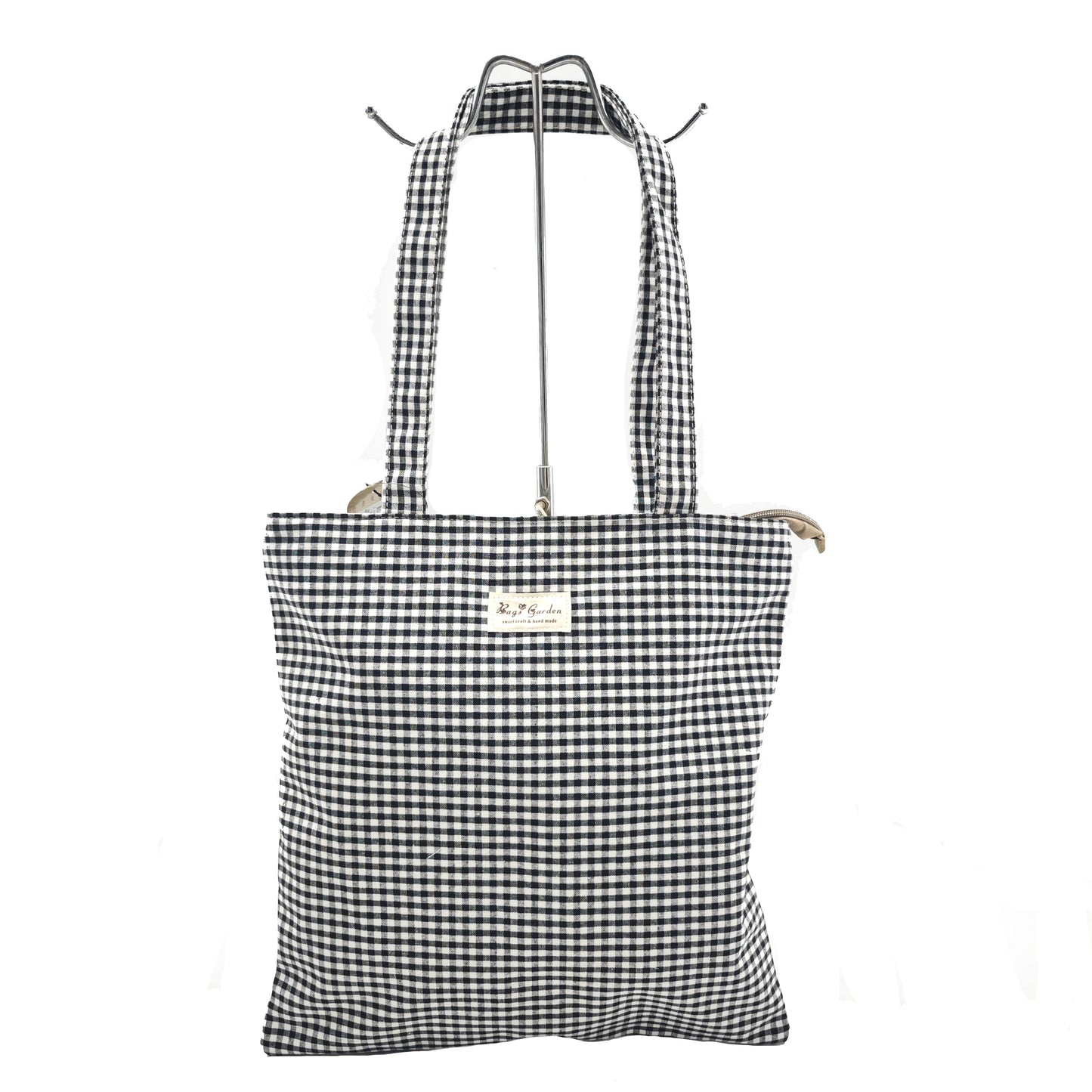 Vichy cotton tote bag with zipper