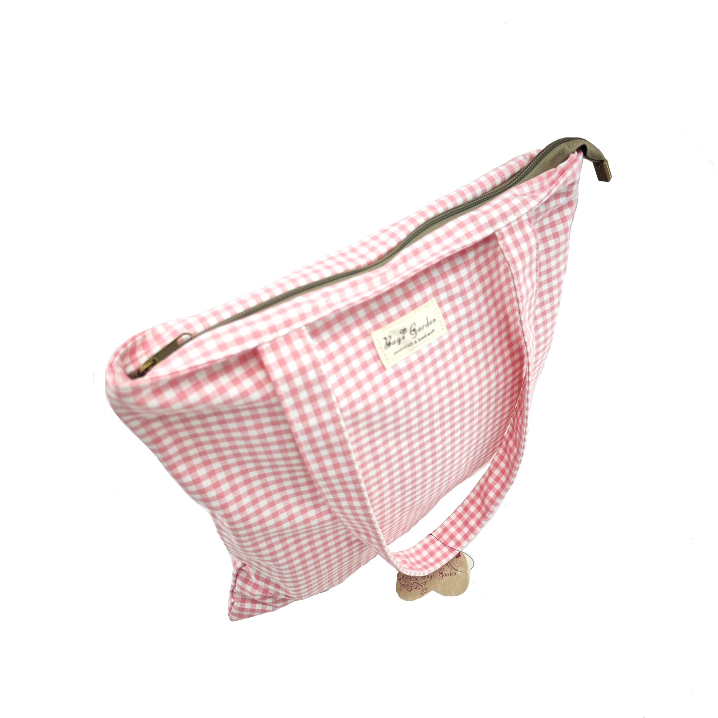 Vichy cotton tote bag with zipper