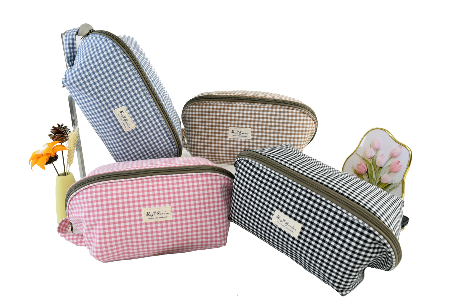 Vichy cotton storage bag for bras and underwear