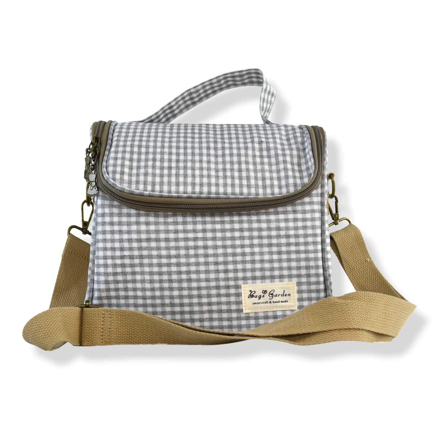 Bolsa nevera de algodón Vichy con asa y correa de hombro