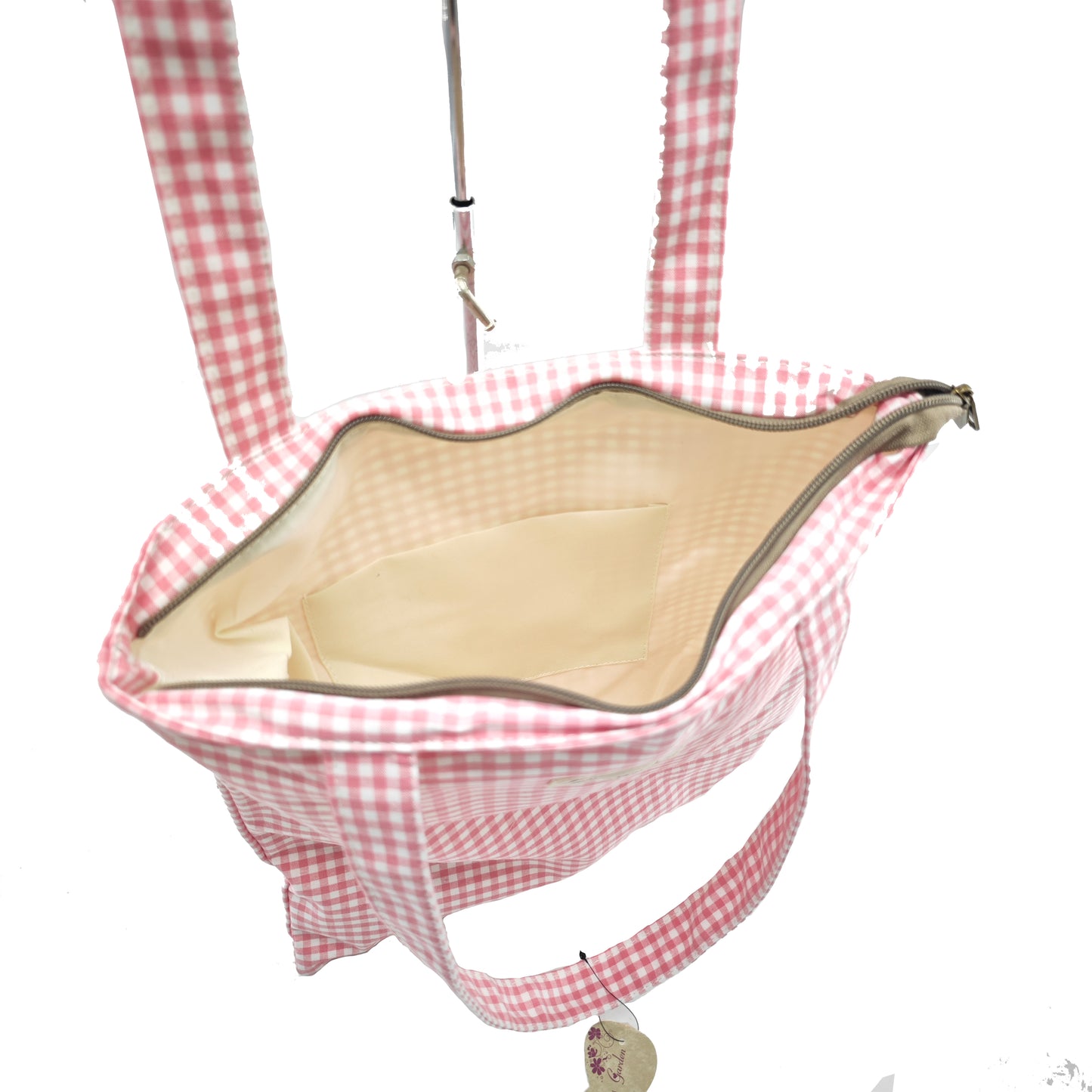 Vichy cotton tote bag with zipper