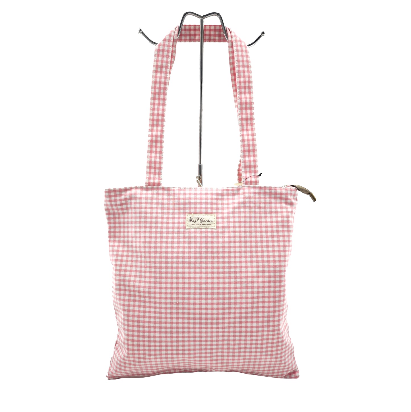 Vichy cotton tote bag with zipper