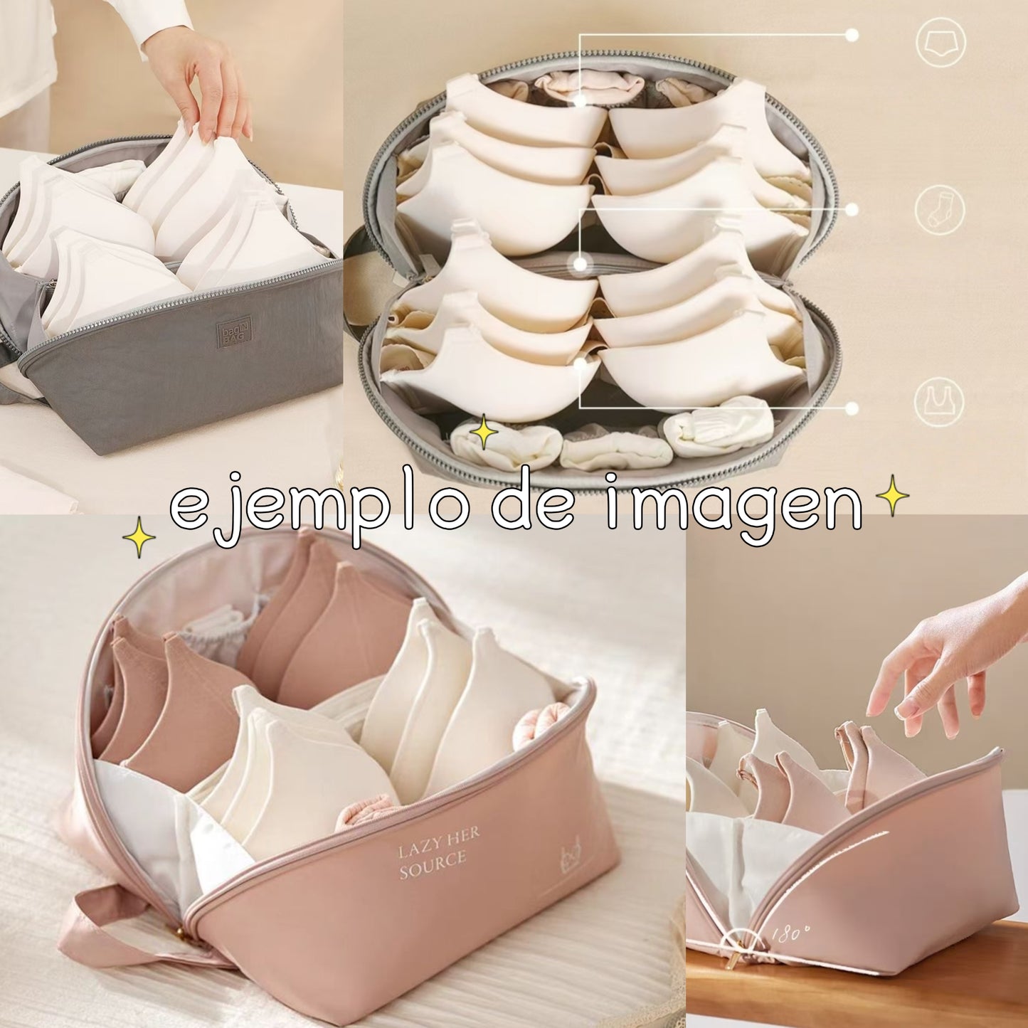 Vichy cotton storage bag for bras and underwear