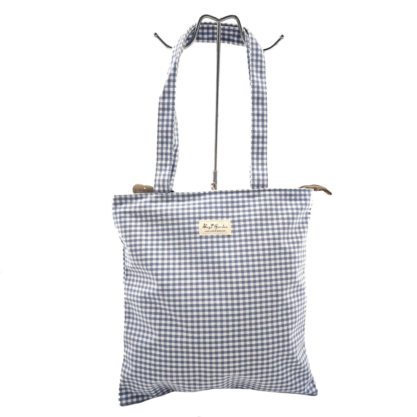 Vichy cotton tote bag with zipper