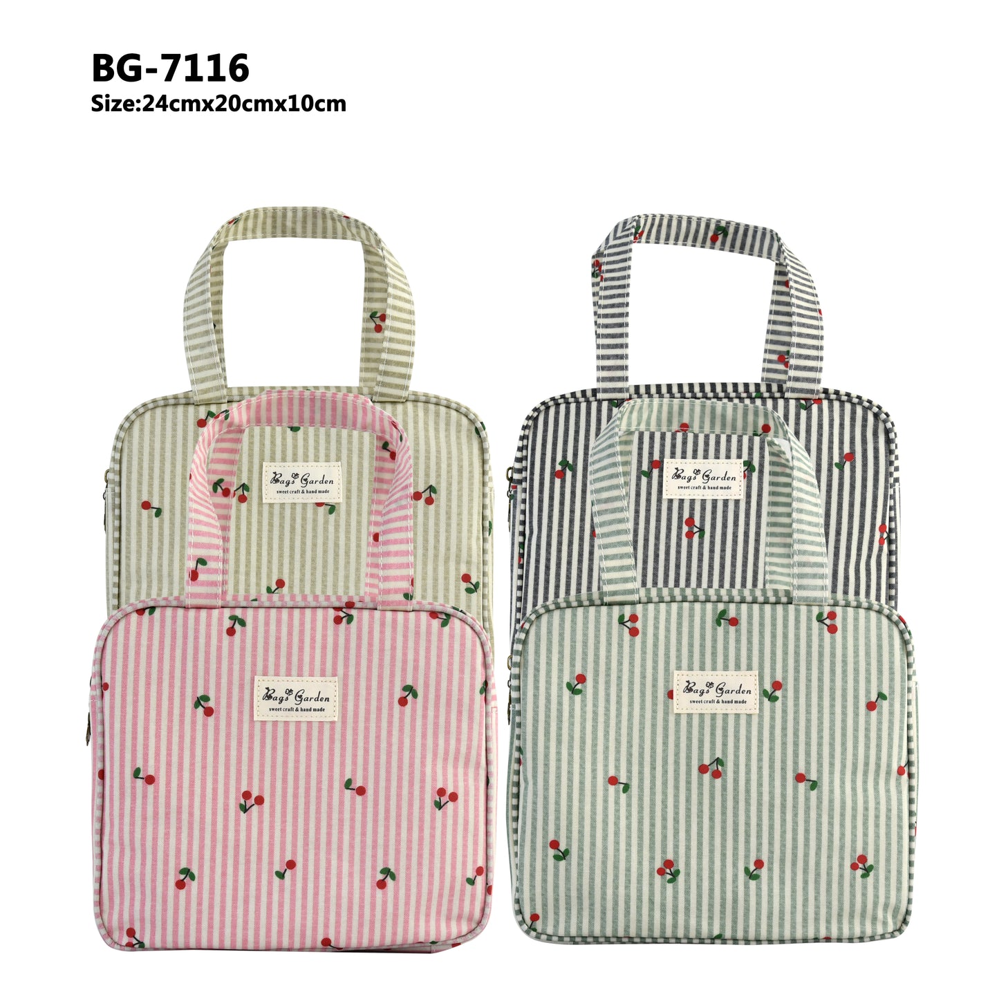 Bolso Cuadrado Rayas con Cerezas