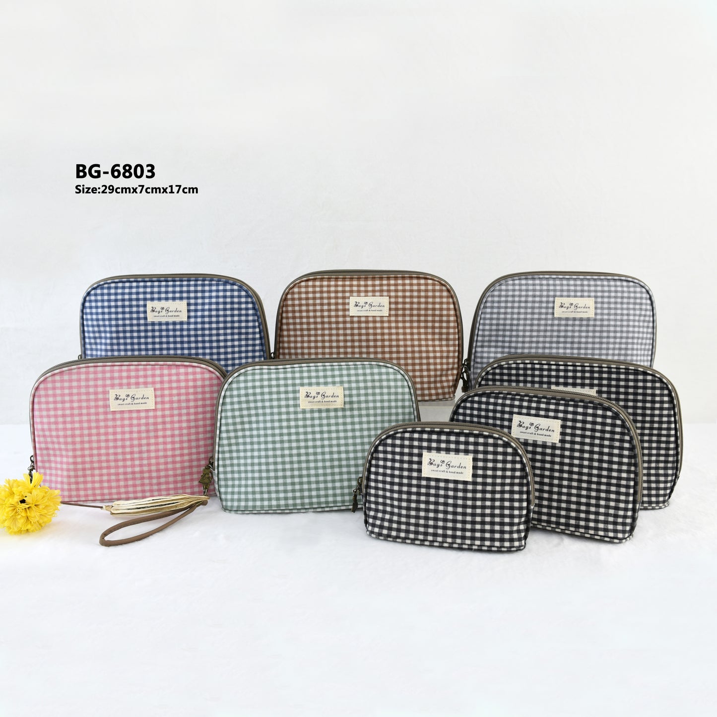 Set de 3 Neceseres Impermeables Vichy | Bolsas de Aseo Viaje con Cremallera