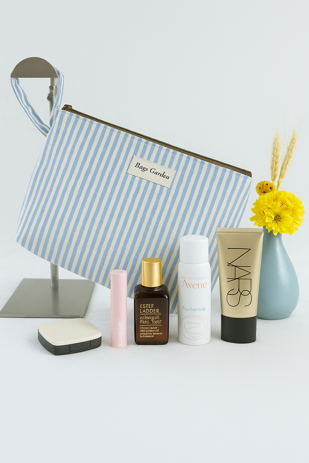 Large striped cotton toiletry bag