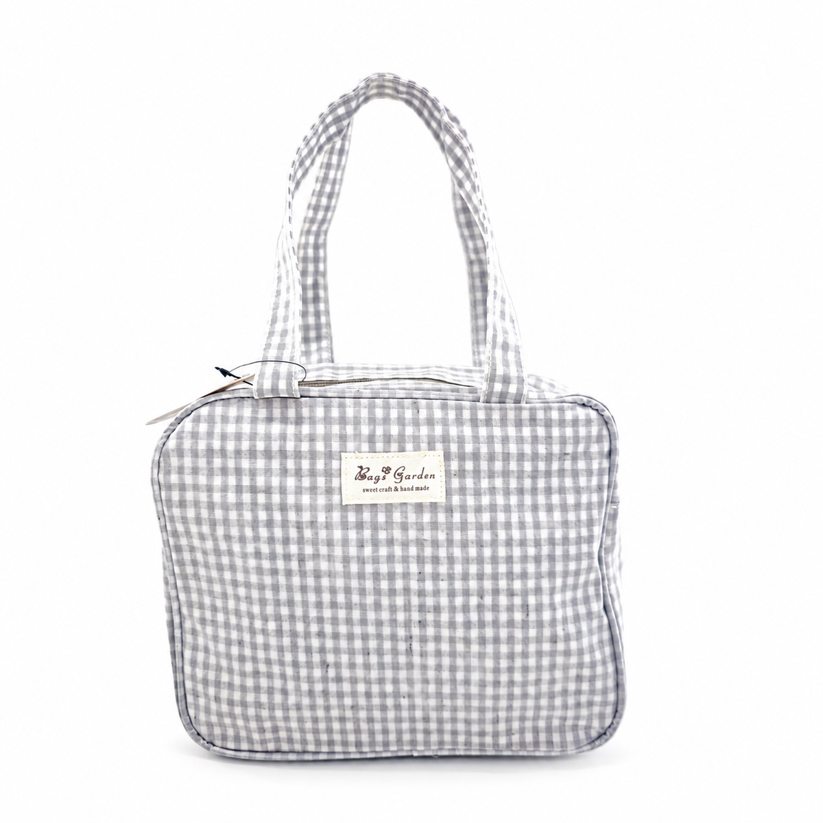 Bolso de Mano Vichy con Cremallera, Dos Asas e Interior Forrado