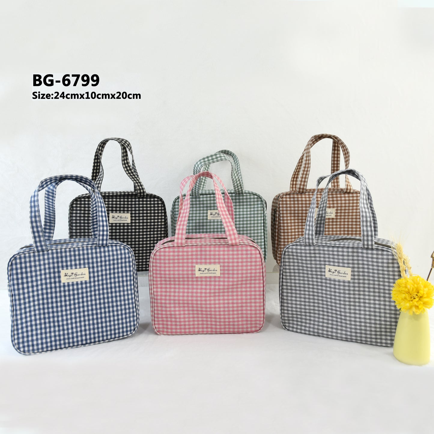 Bolso de Mano Cuadrado Impermeable Vichy | Mini Tote Compacto con Cremallera