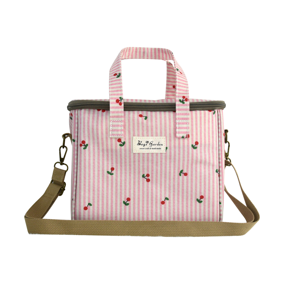 Bolsa Nevera Pequeña de Rayas con Cerezas y Bandolera