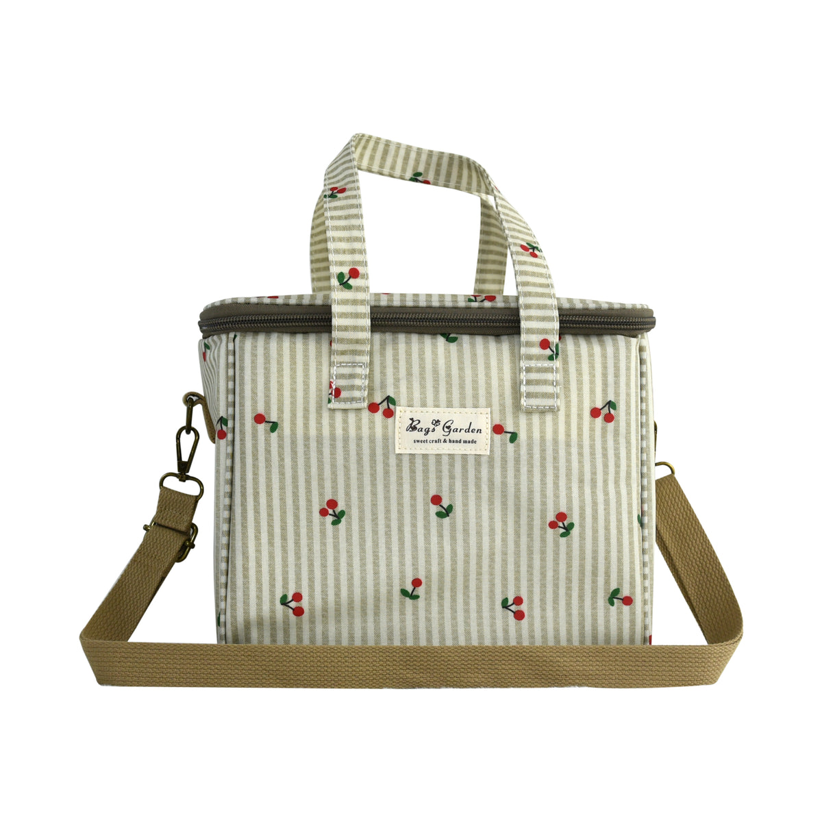 Bolsa Nevera Grande de Rayas con Cerezas y Bandolera