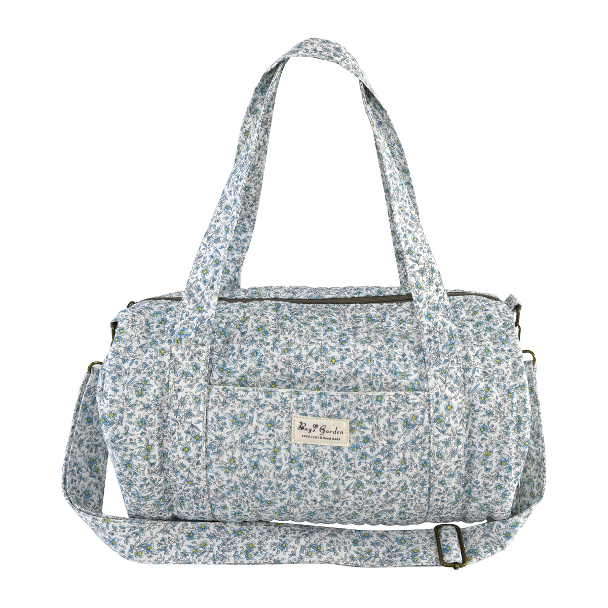 Bolso Maternal Barrel Floral de Algodón Acolchado para Artículos de Bebé con Correa Ajustable