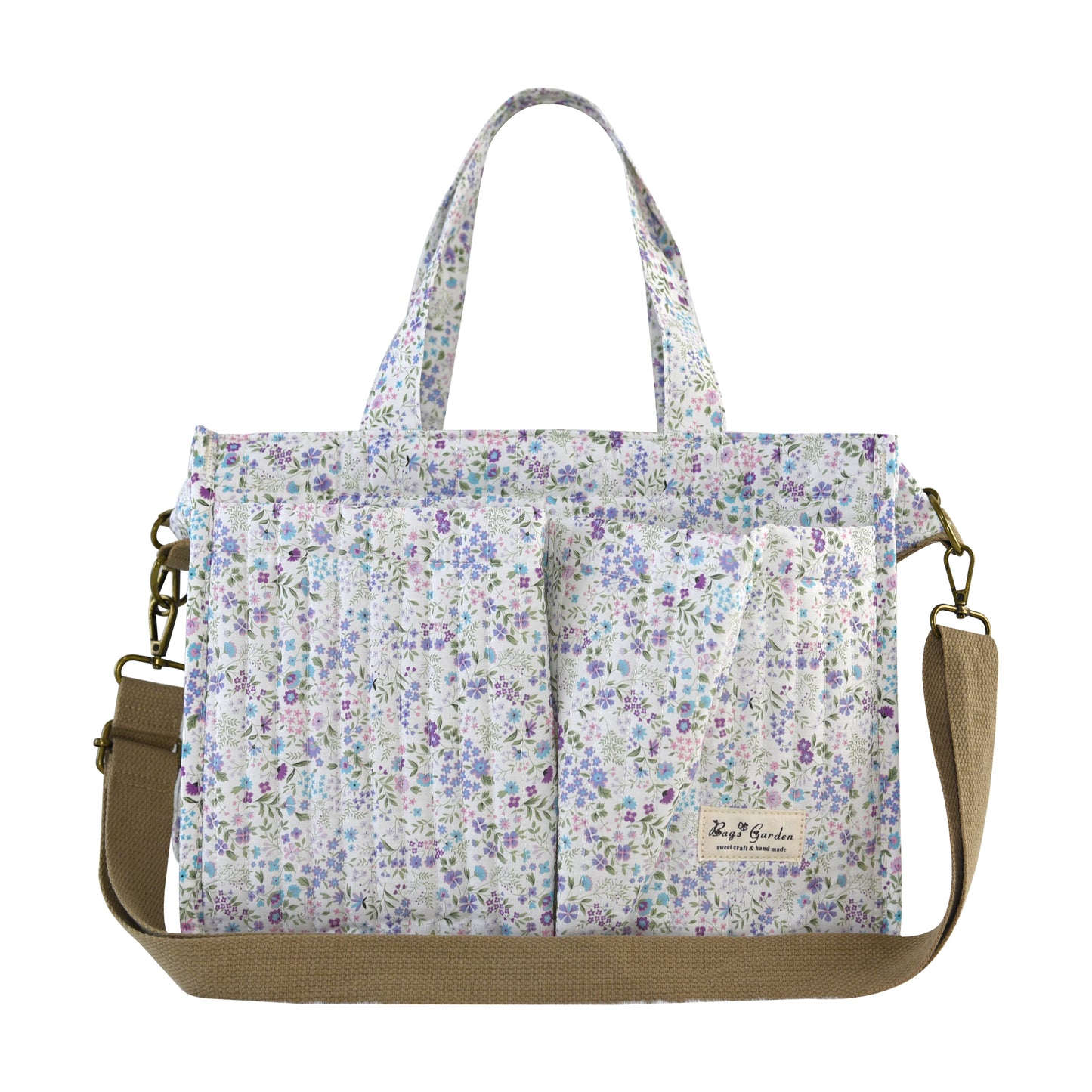 Bolso Organizador Floral para Carrito de Bebé de algodón con Bolsillos, Asas y Correa Ajustable