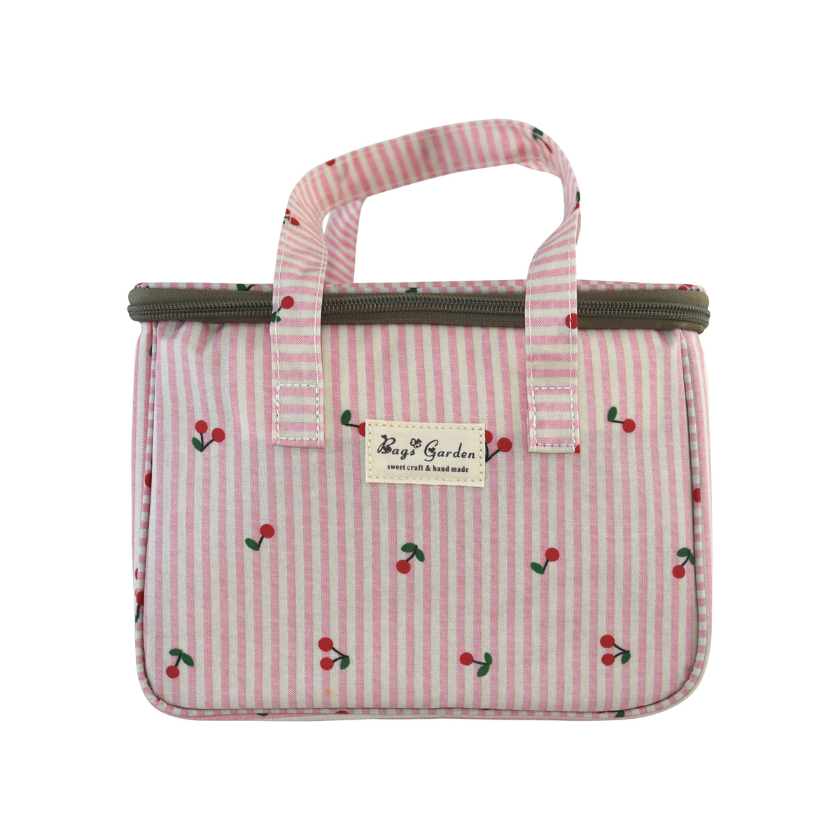 Bolsa Nevera de Mano de Rayas con Cerezas