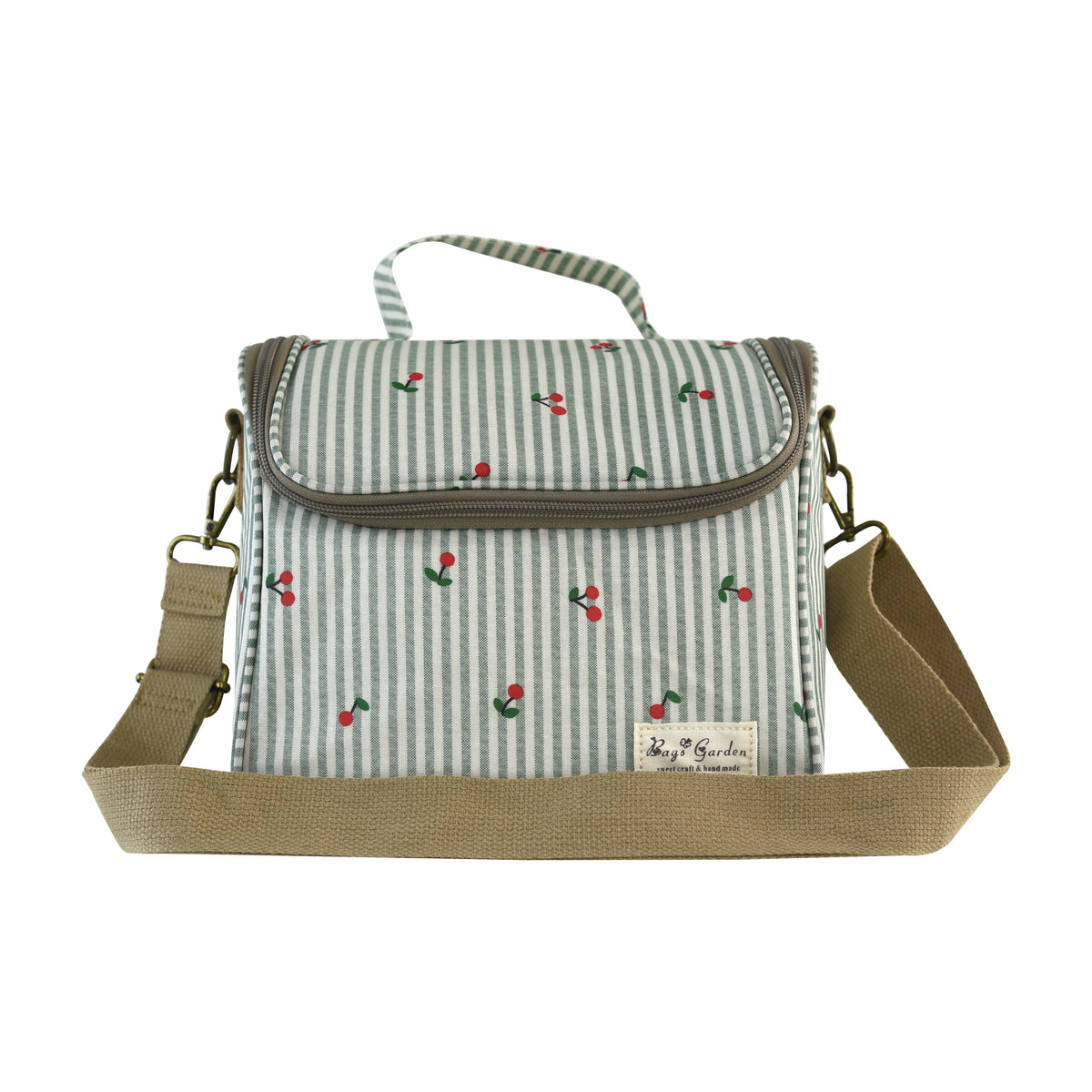 Bolsa Nevera de Rayas con Cerezas con Tapa Abatible