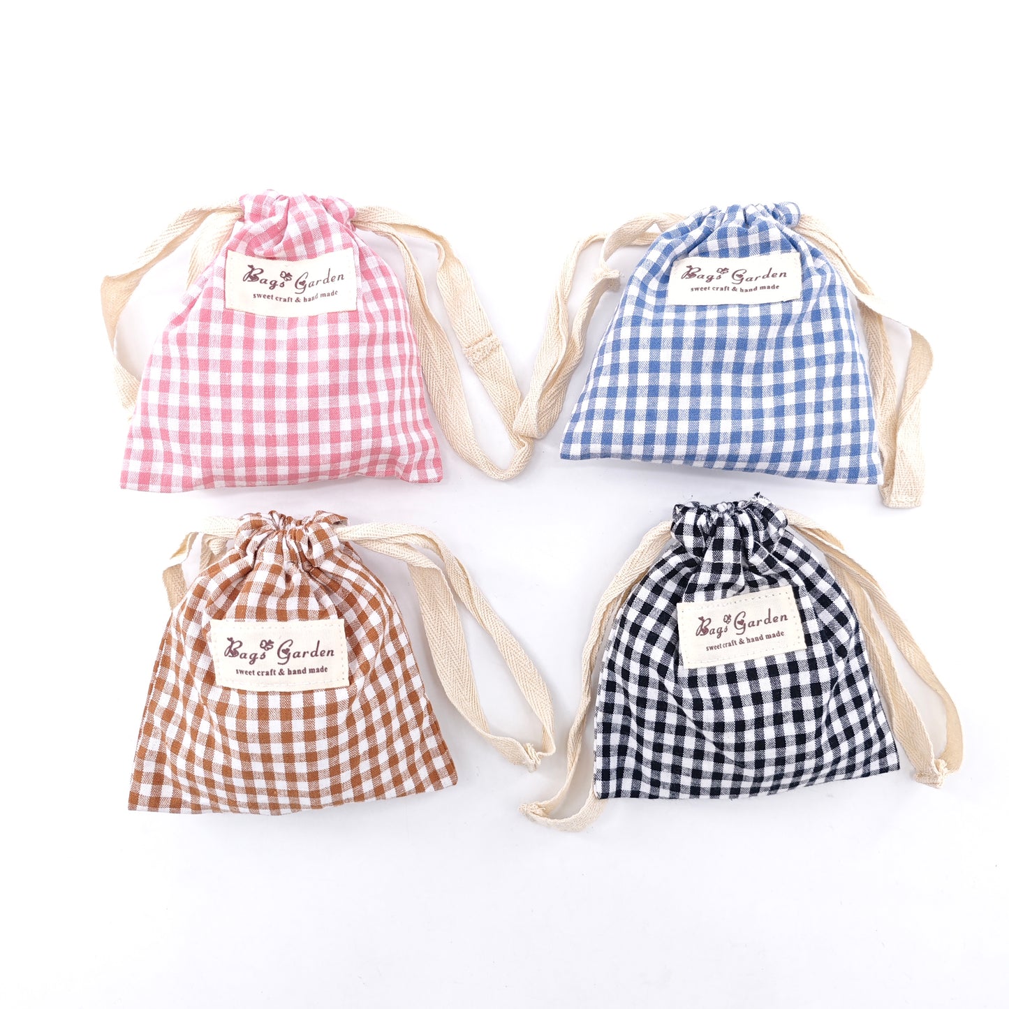 Small Vichy cotton drawstring bag