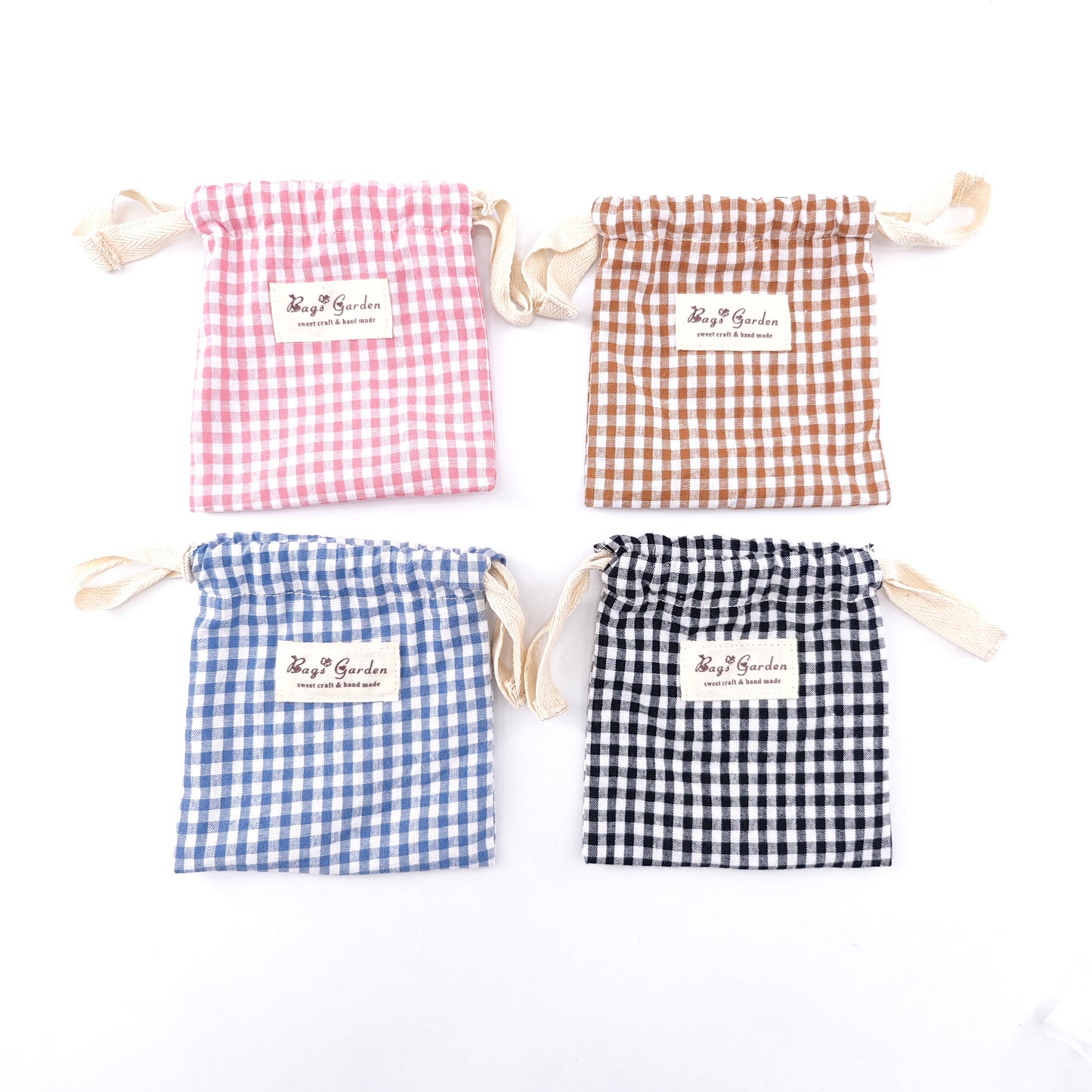 Small Vichy cotton drawstring bag