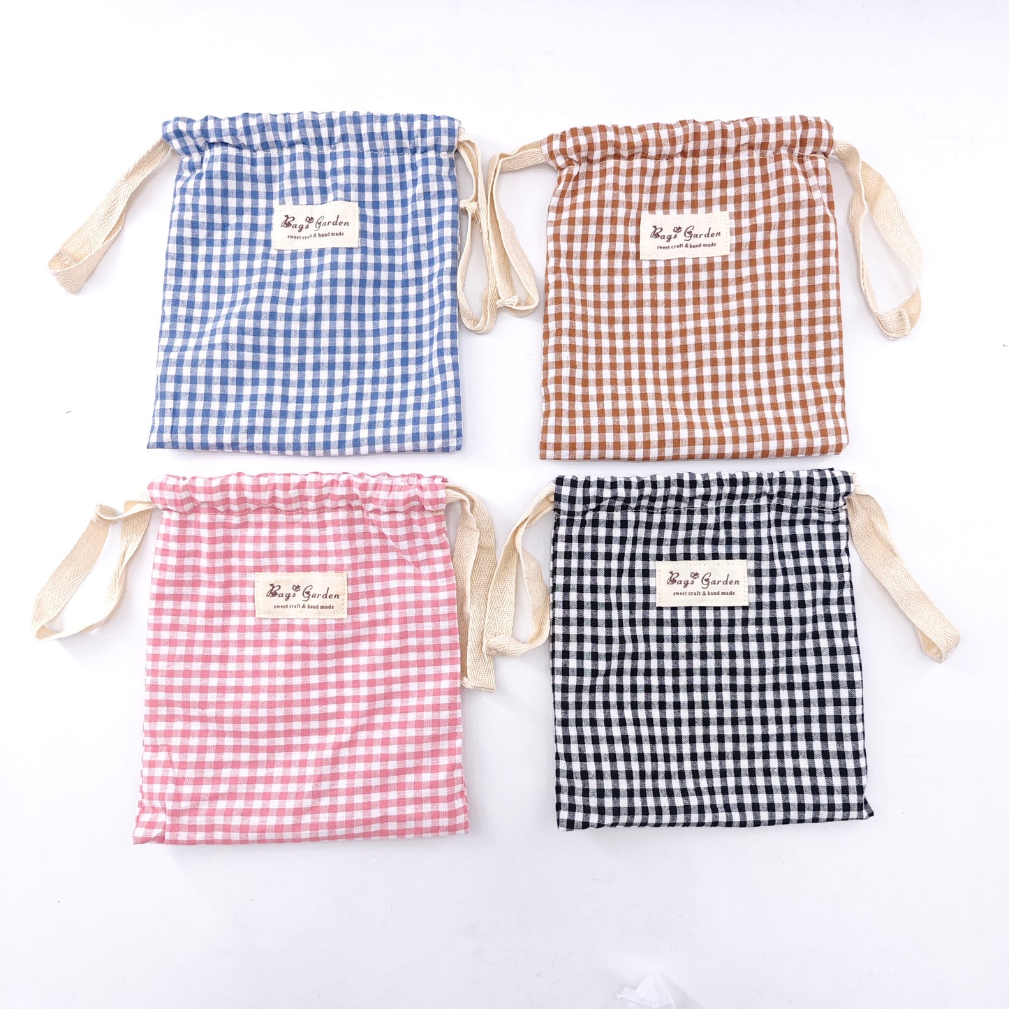 Medium Vichy cotton drawstring bag