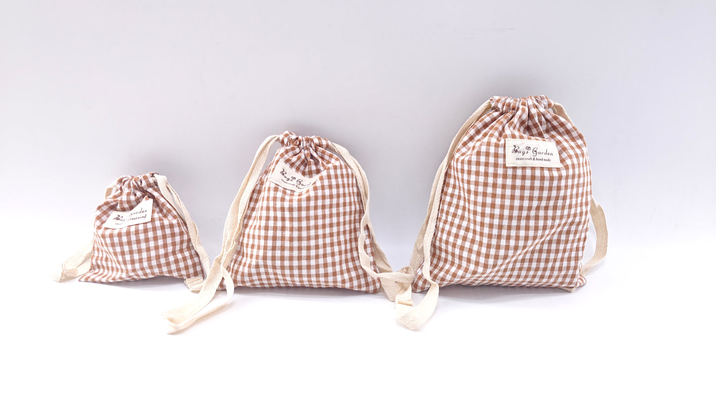 Small Vichy cotton drawstring bag