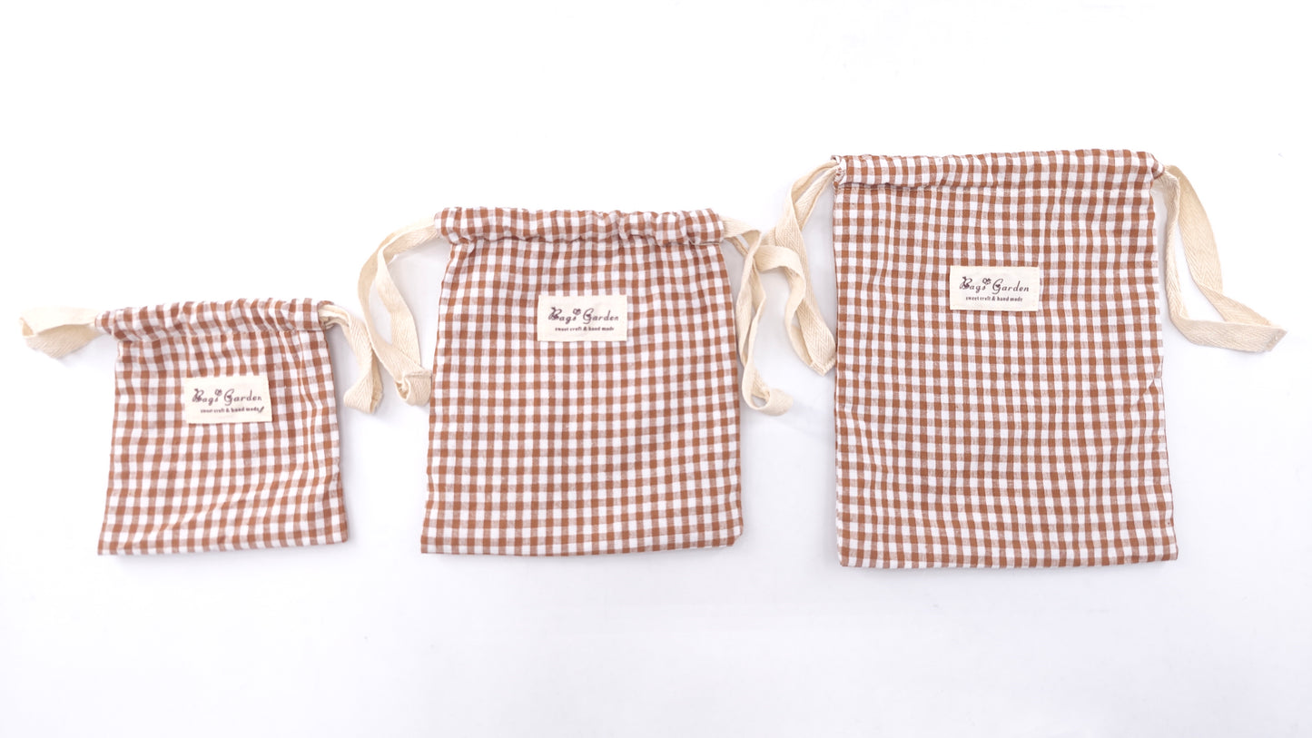 Small Vichy cotton drawstring bag