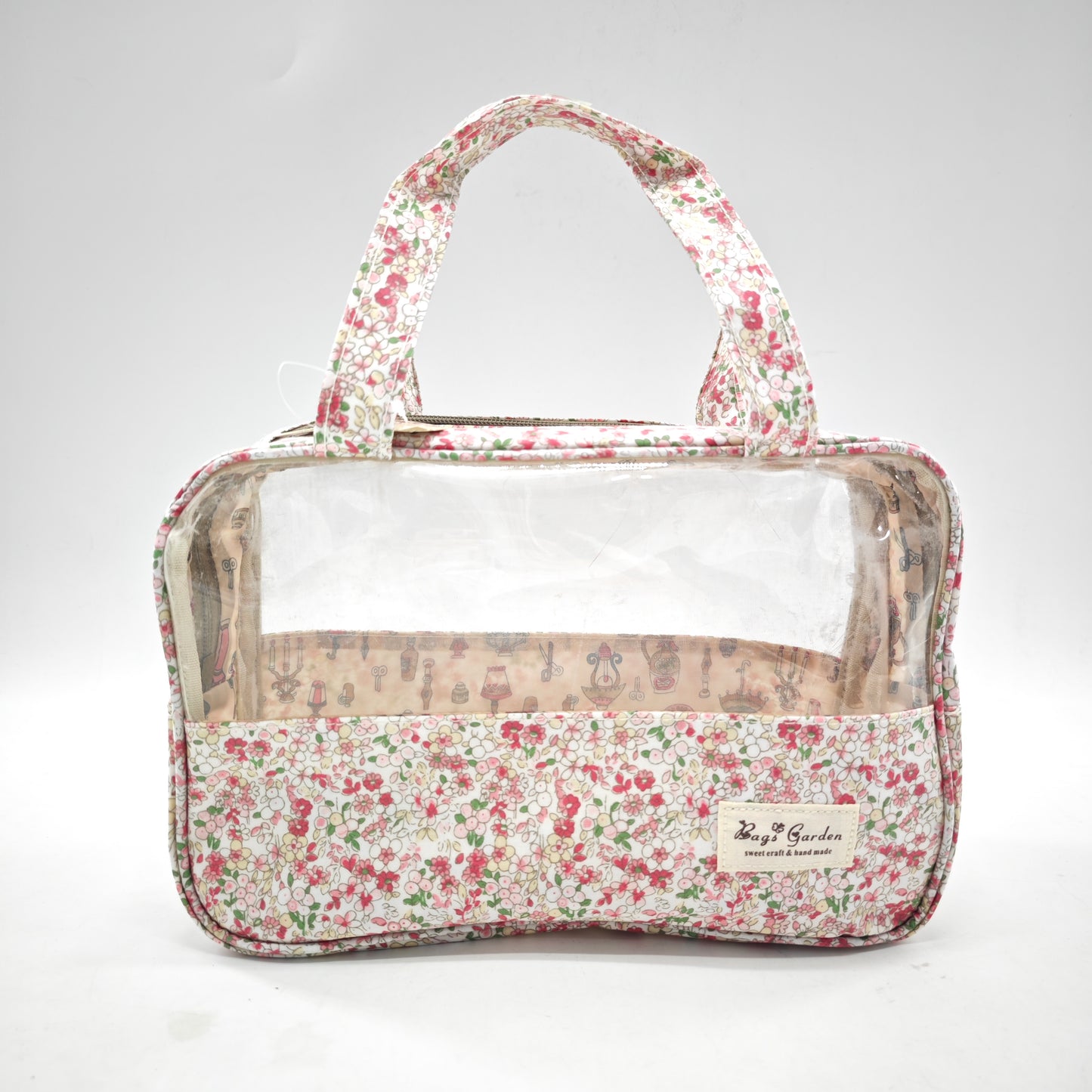 Neceser grande transparente impermeable con flores