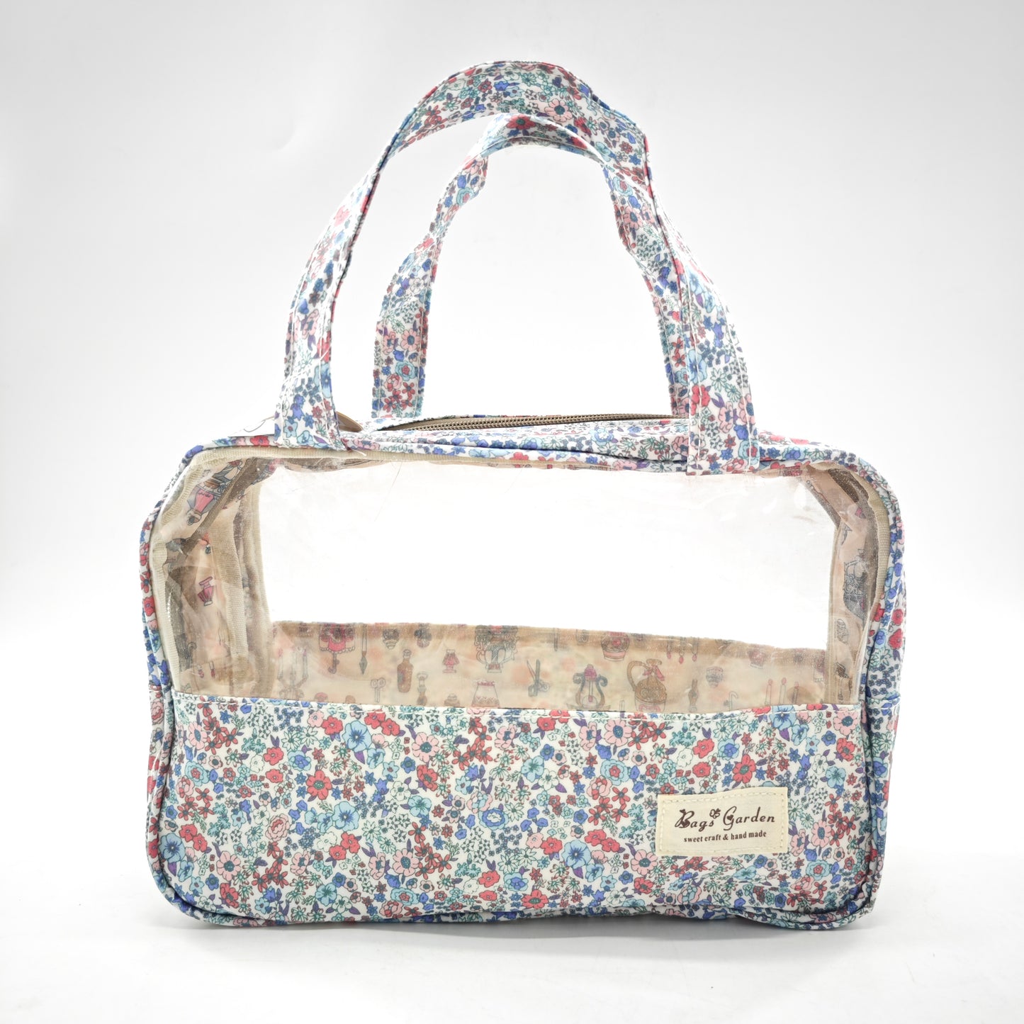 Neceser grande transparente impermeable con flores