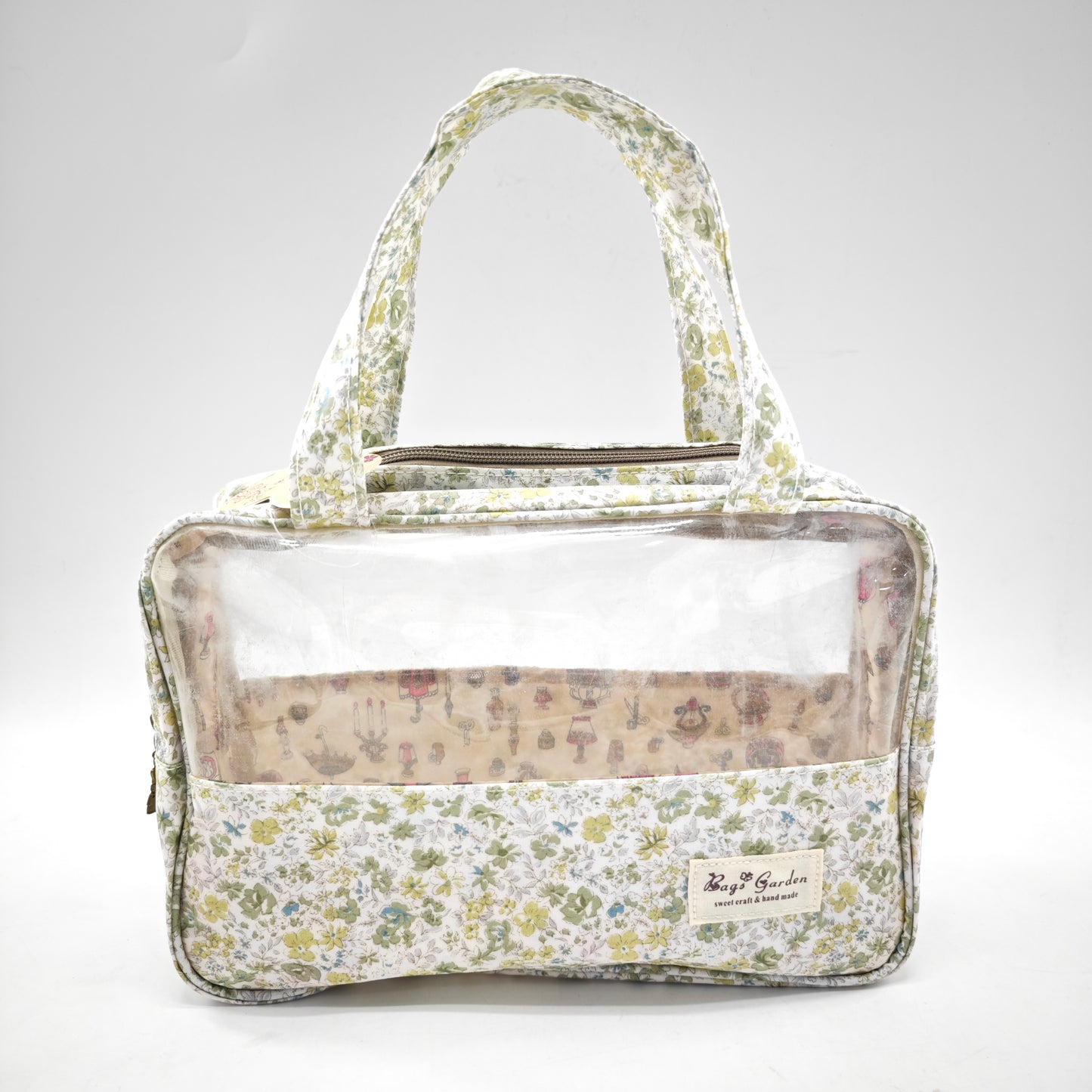 Neceser grande transparente impermeable con flores