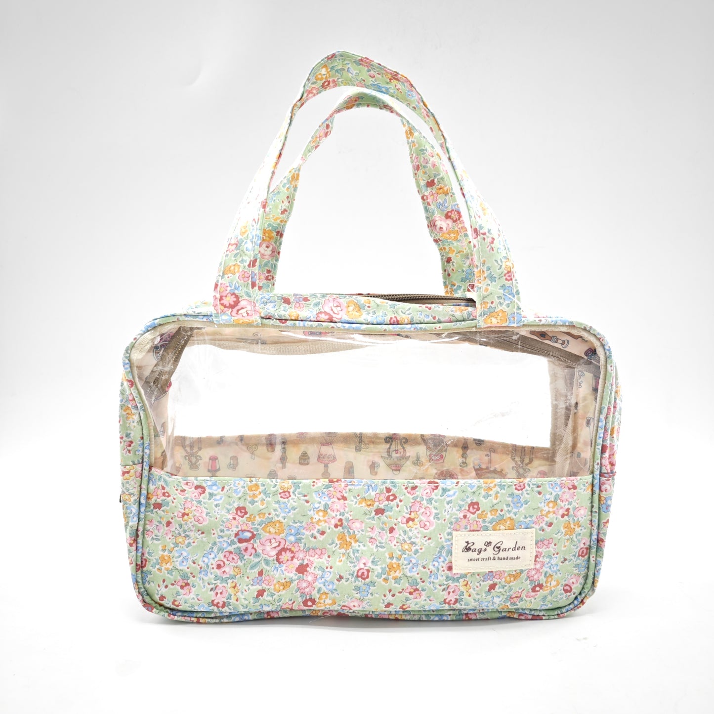 Neceser grande transparente impermeable con flores