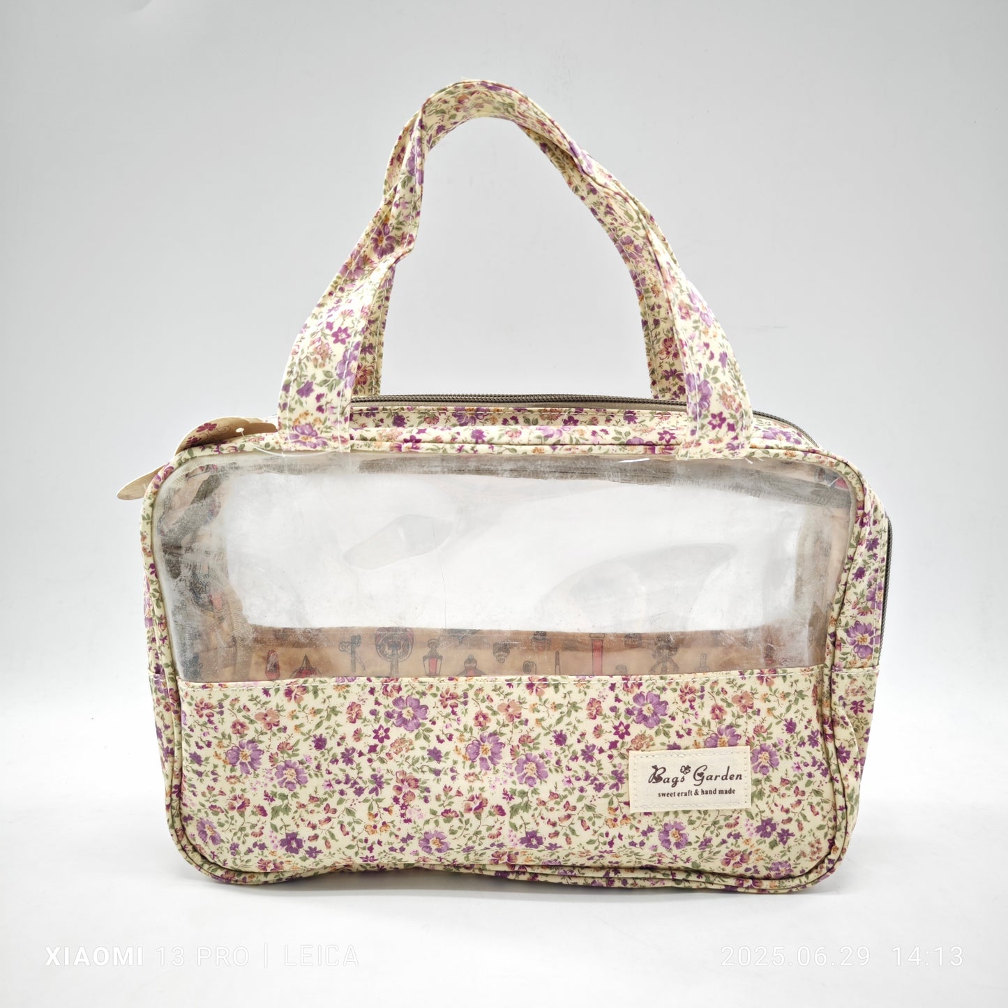 Neceser grande transparente impermeable con flores