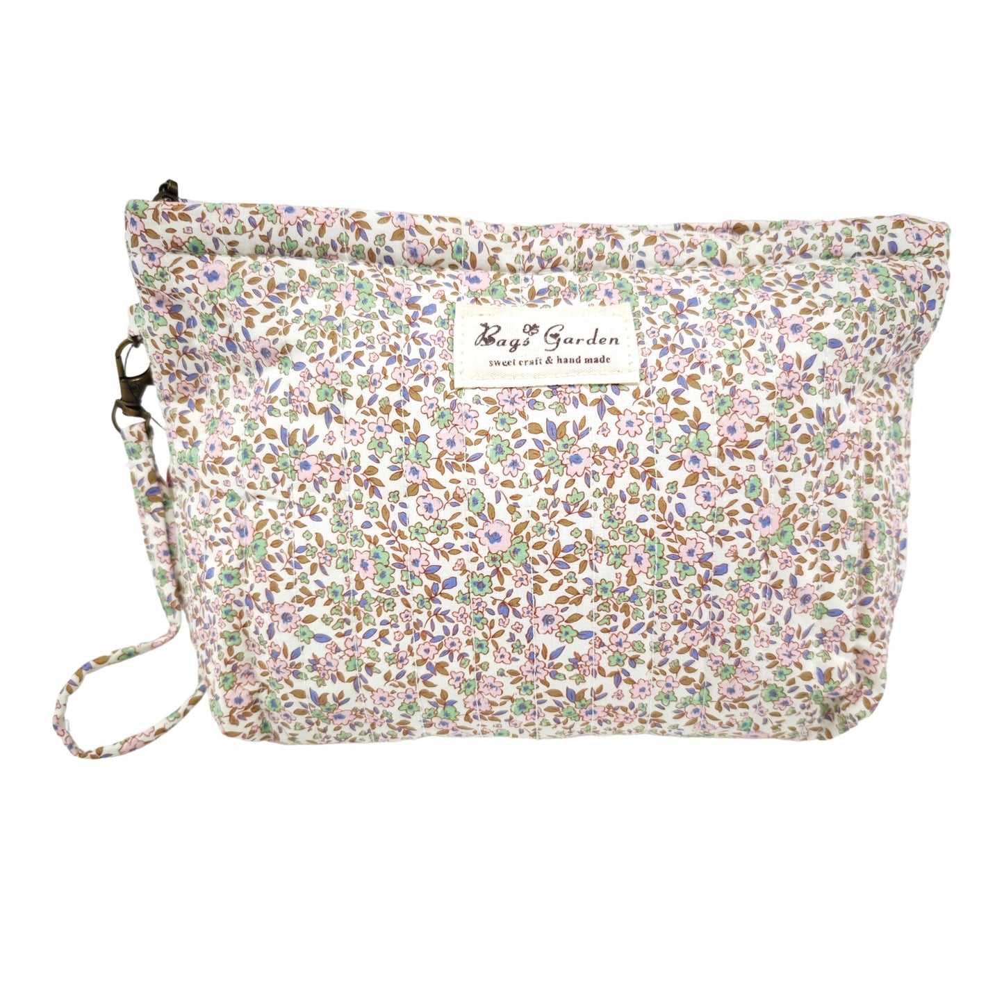 Neceser pequeño de algodón floral con asa lateral desmontable