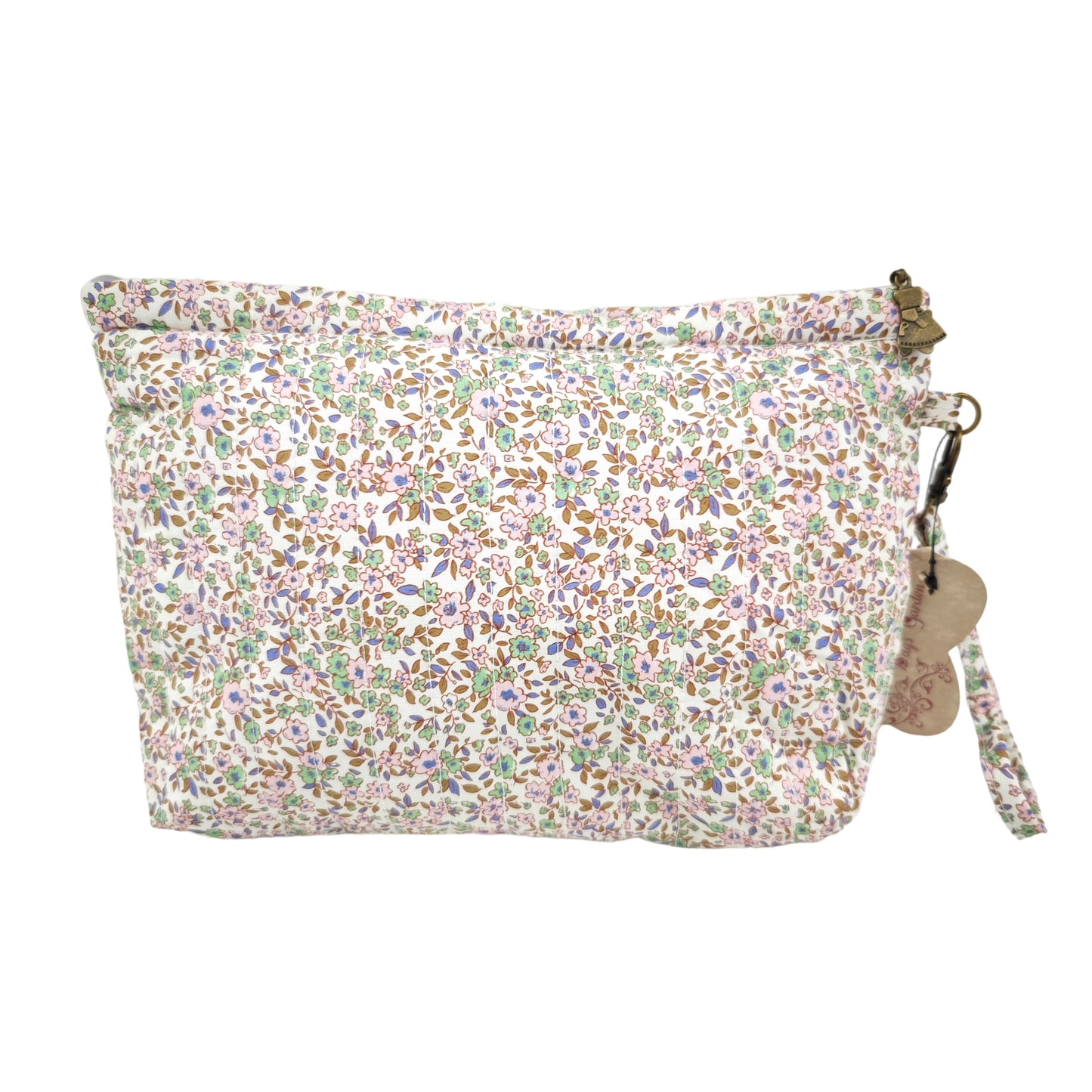 Neceser pequeño de algodón floral con asa lateral desmontable