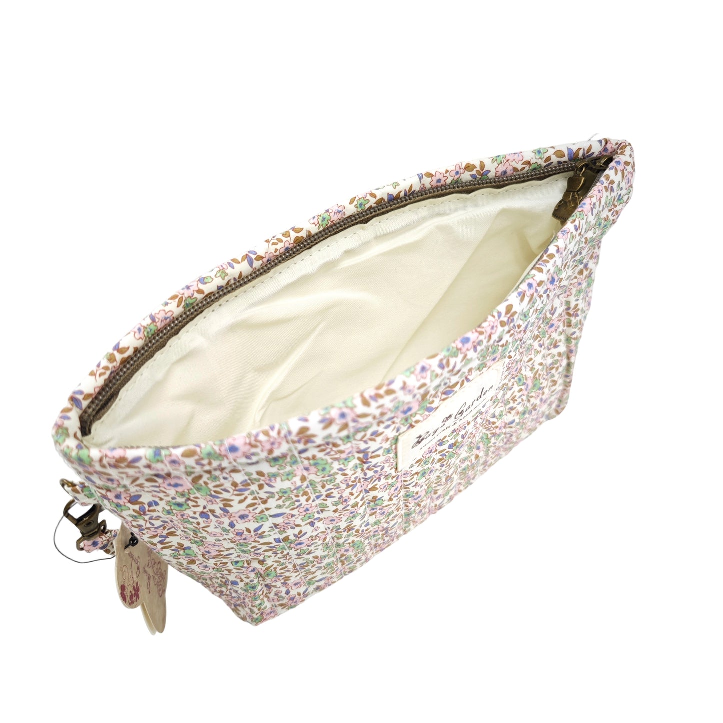 Neceser pequeño de algodón floral con asa lateral desmontable