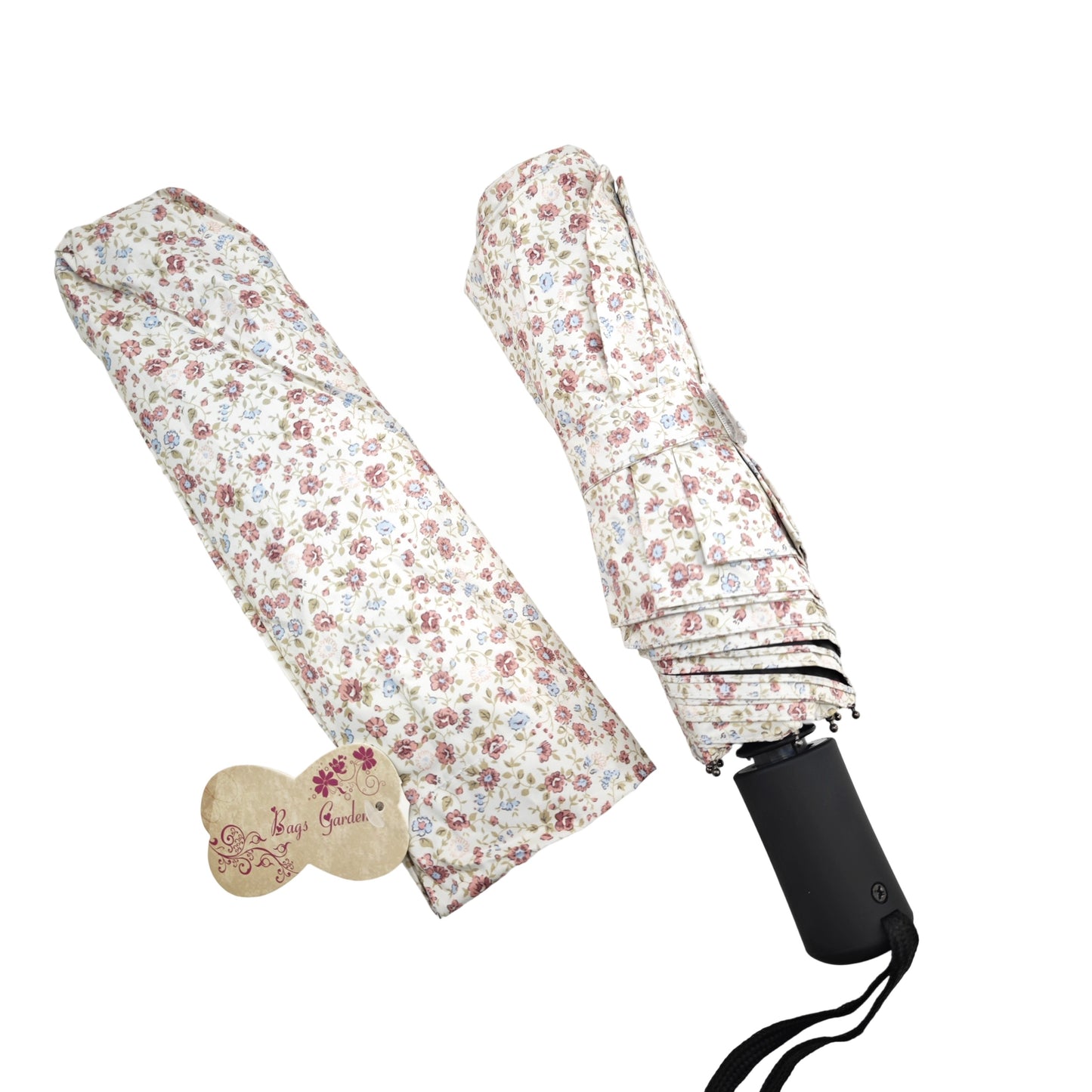Paraguas Plegable Automático Floral – Protección Solar e Impermeable|Burdeos floral