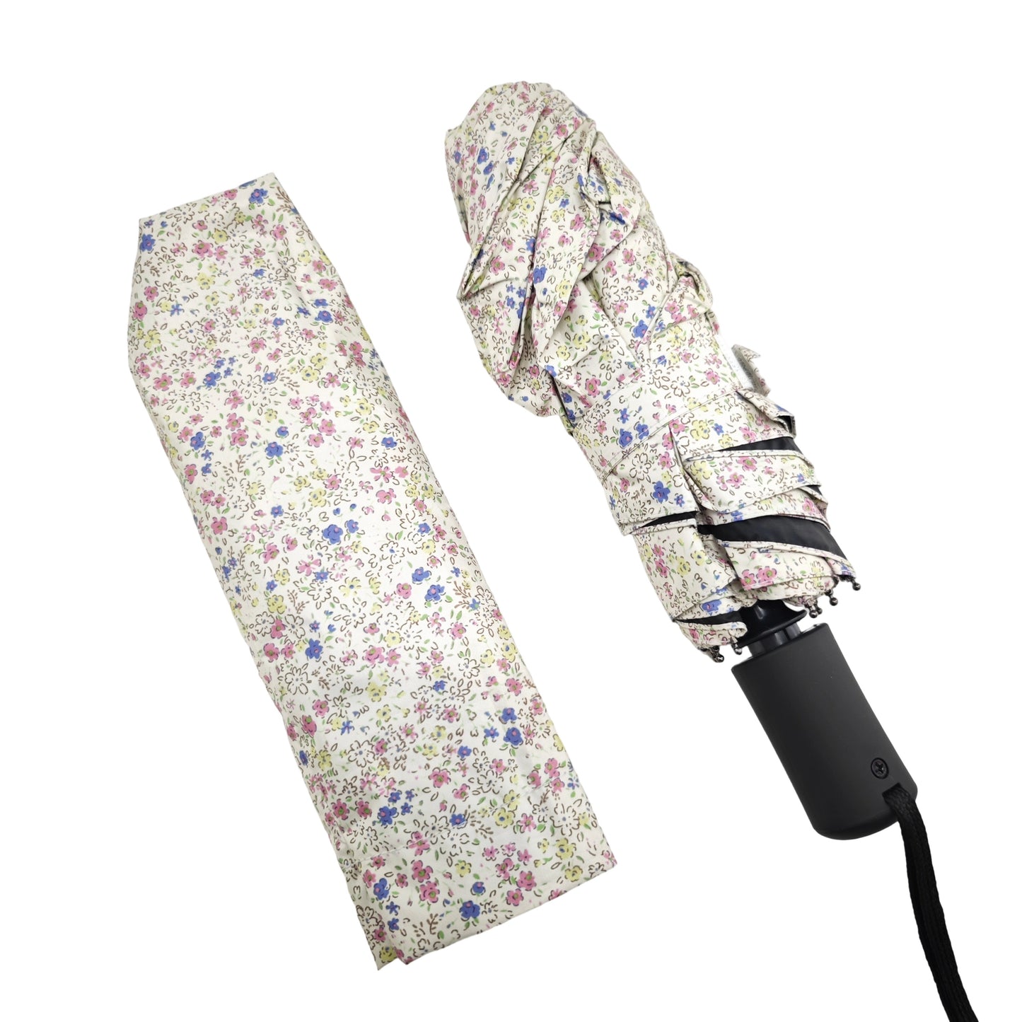 Paraguas Plegable Automático Floral – Protección Solar e Impermeable | Morado azul floral
