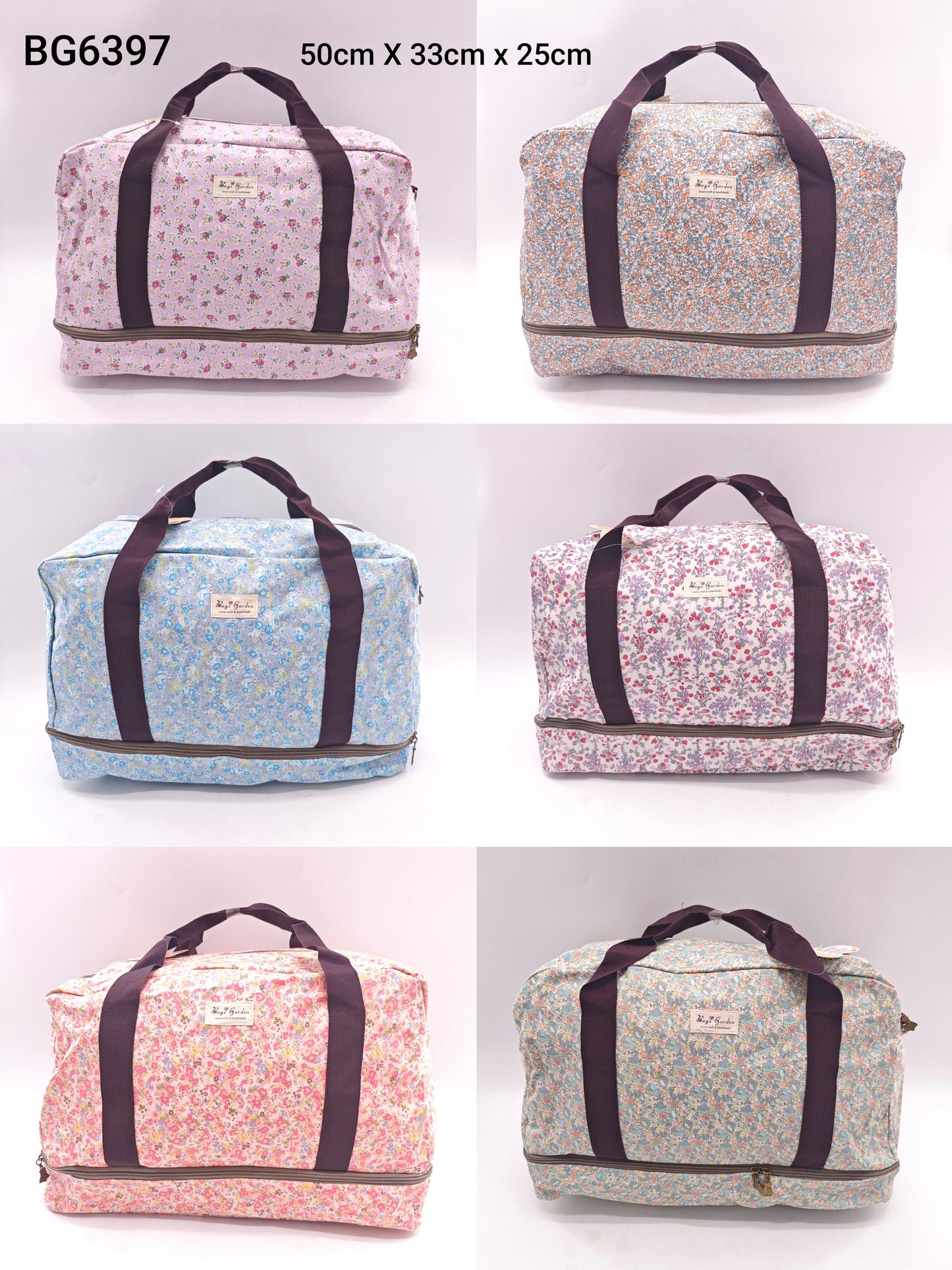 Bolso de viaje grande impermeable con estampado floral – doble compartimento