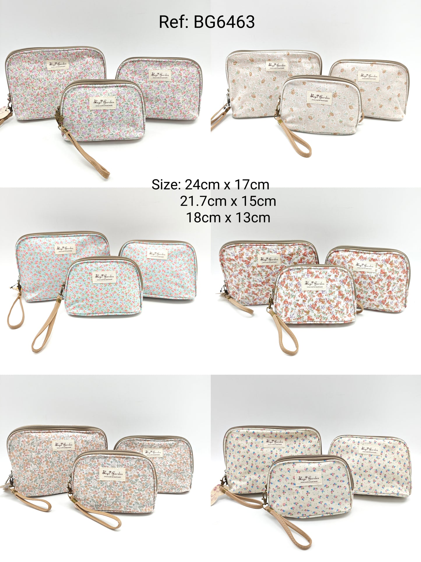 Set of 3 waterproof floral toiletry bags