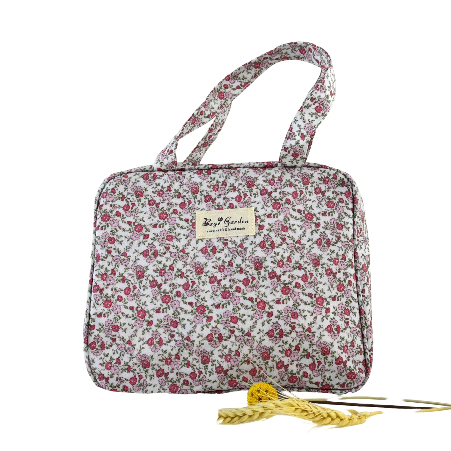 Bolso cuadrado impermeable de flores con asas de mano