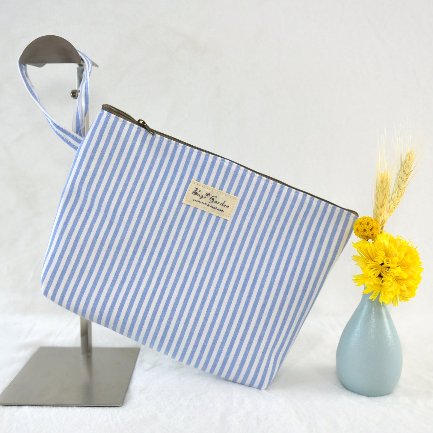 Large striped cotton toiletry bag