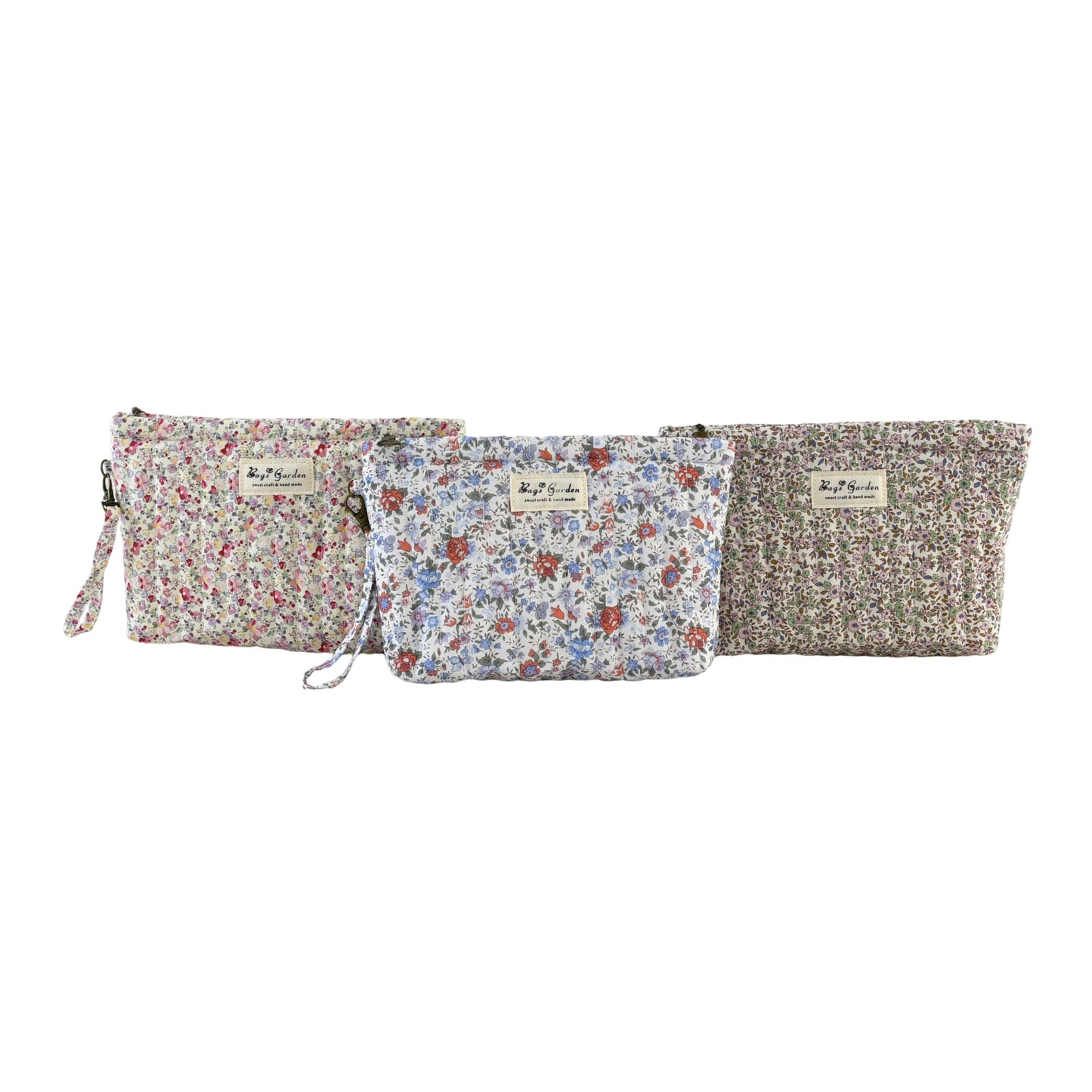 Neceser amplio de algodón floral con asa lateral desmontable