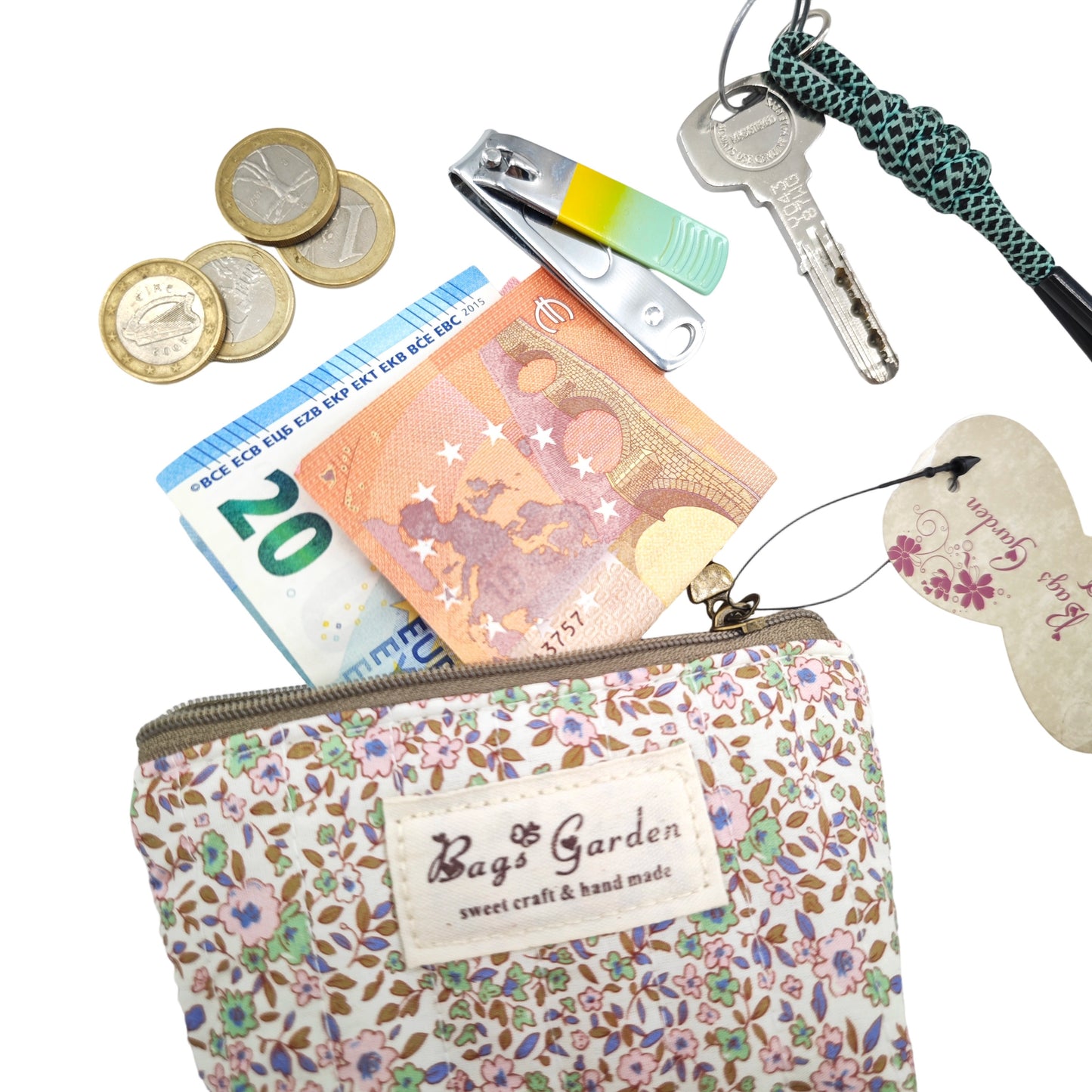 Monedero pequeño de algodón floral con cremallera