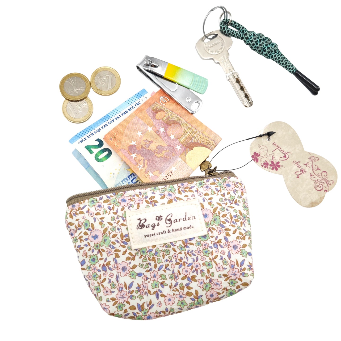 Monedero pequeño de algodón floral con cremallera