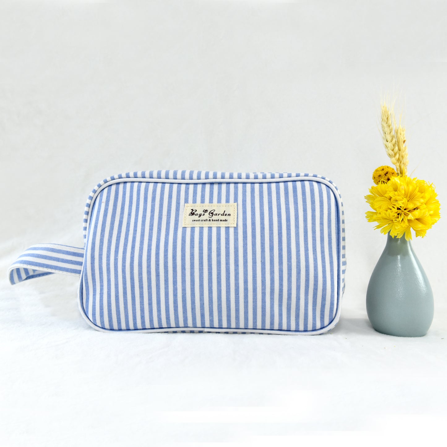 Striped cotton travel toiletry bag