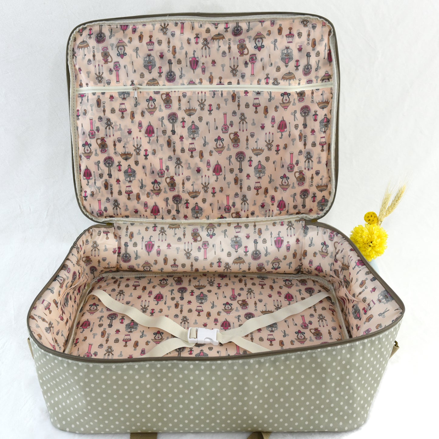 Large waterproof polka dot maternity suitcase