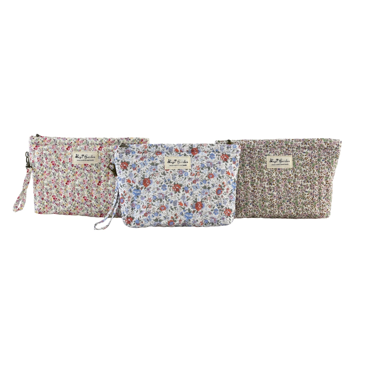Neceser pequeño de algodón floral con asa lateral desmontable