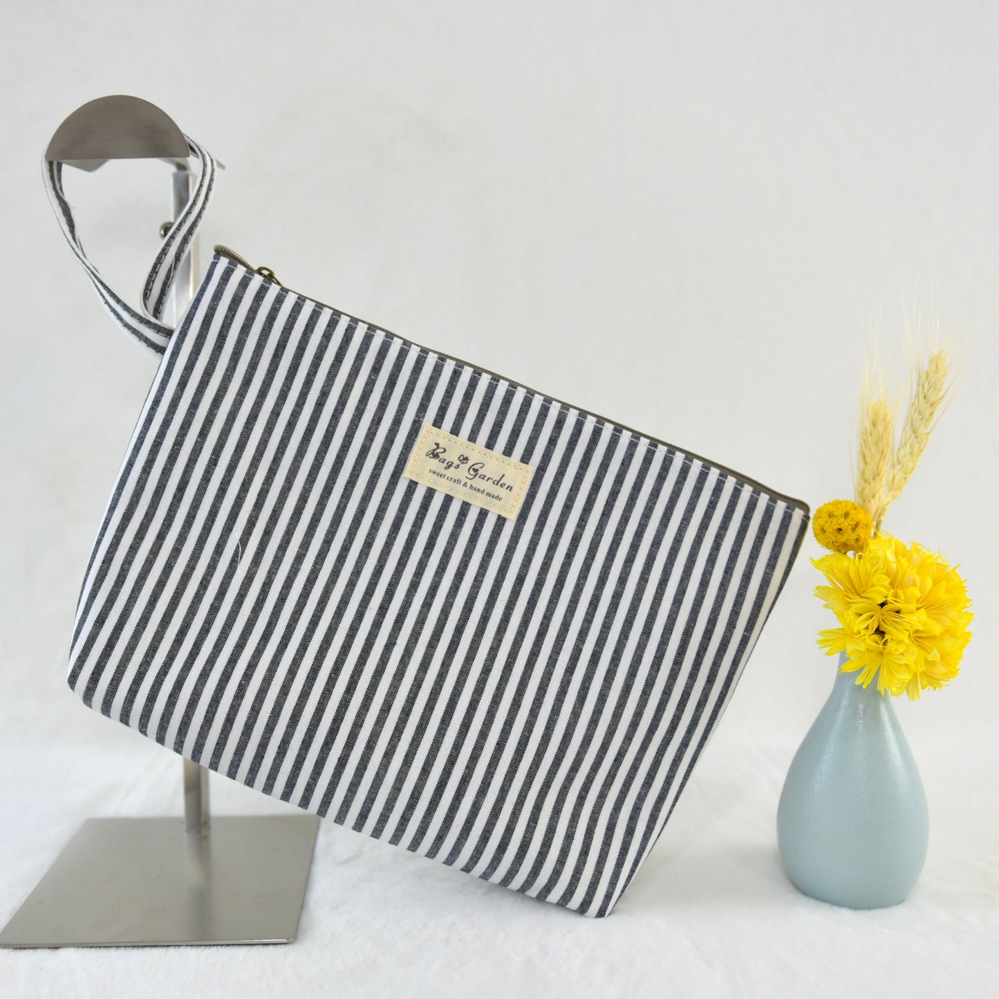 Large striped cotton toiletry bag
