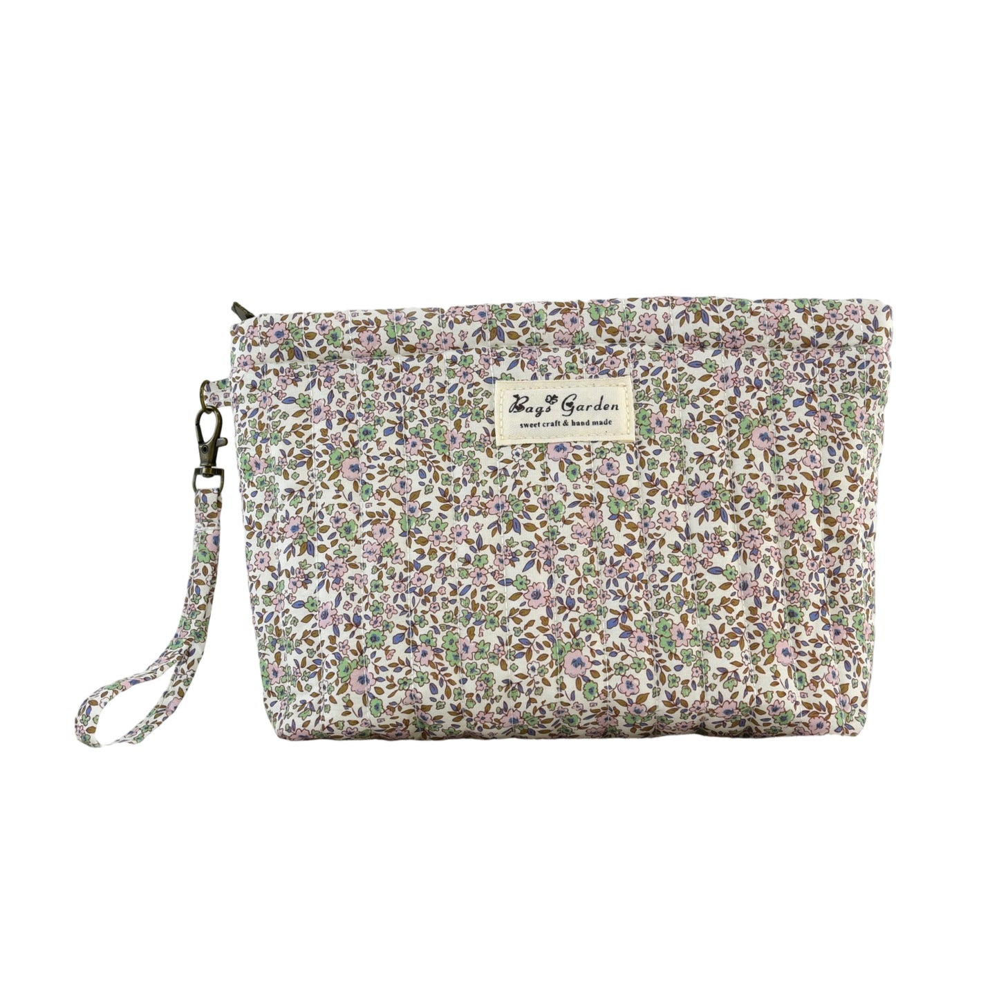Neceser amplio de algodón floral con asa lateral desmontable