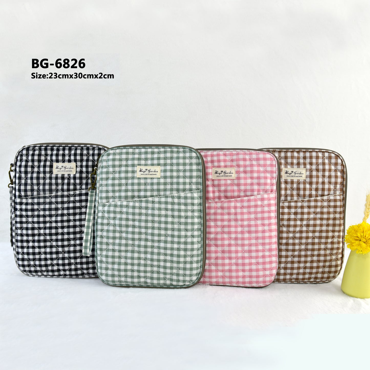 Funda Acolchada de Algodón con Vichy Grande – para iPad y Tablets hasta 11"