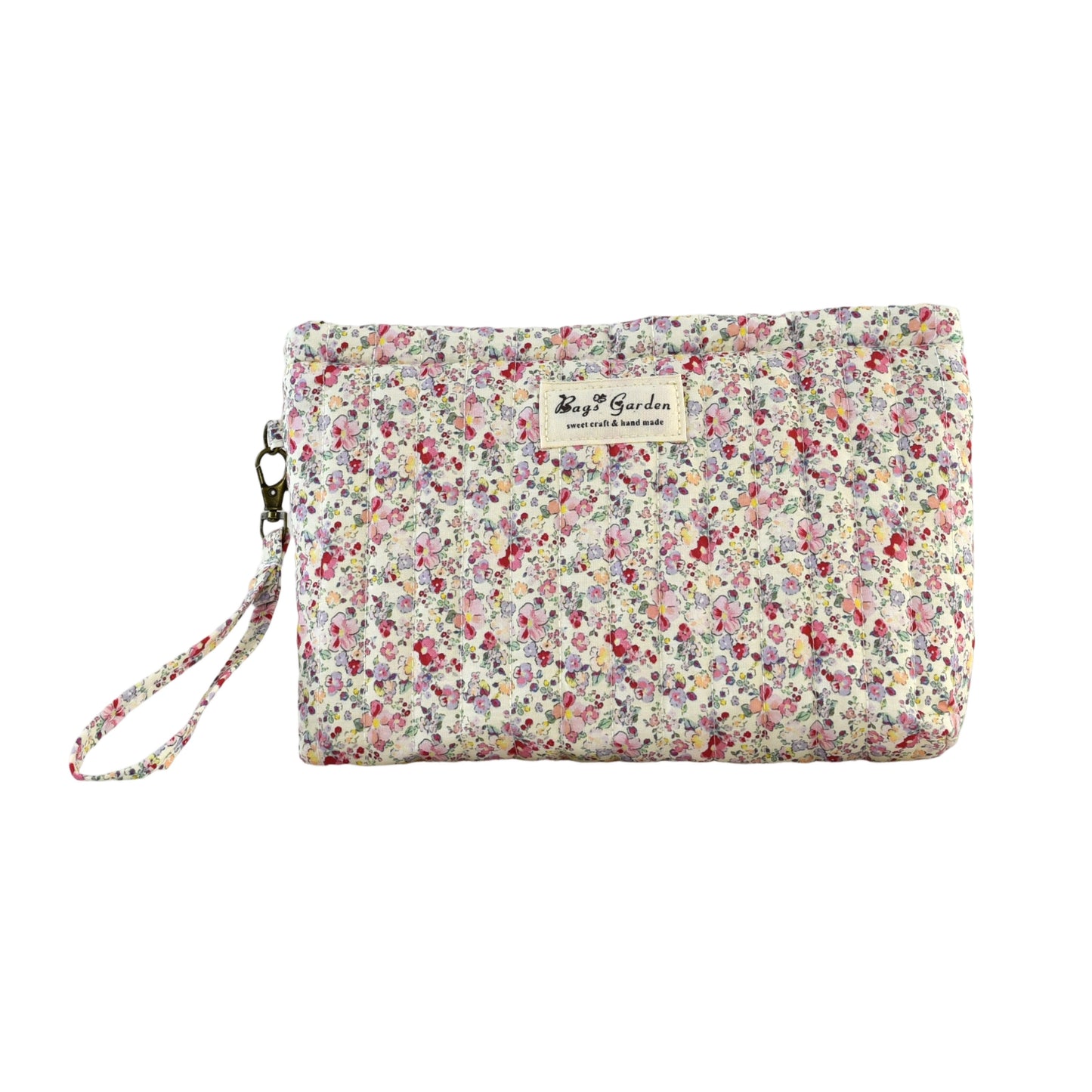 Neceser amplio de algodón floral con asa lateral desmontable