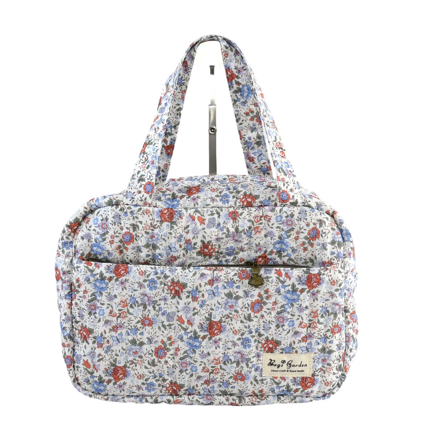 Bolso rectangular con asas de mano de algodón floral